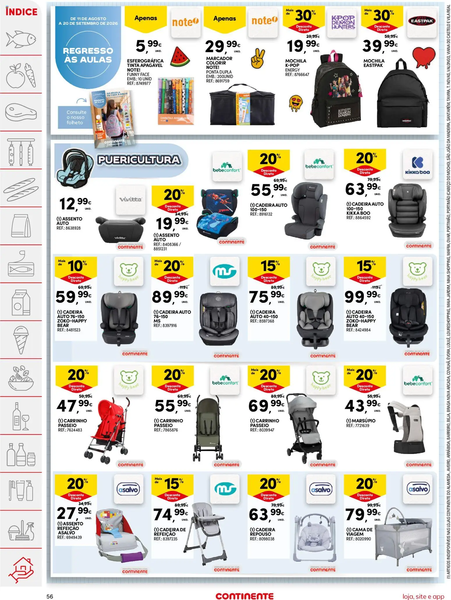 Continente folheto │ válido de 11/08/2026 | Página: 56 | Produtos: Mochila, Tinta, Cama, Cadeira