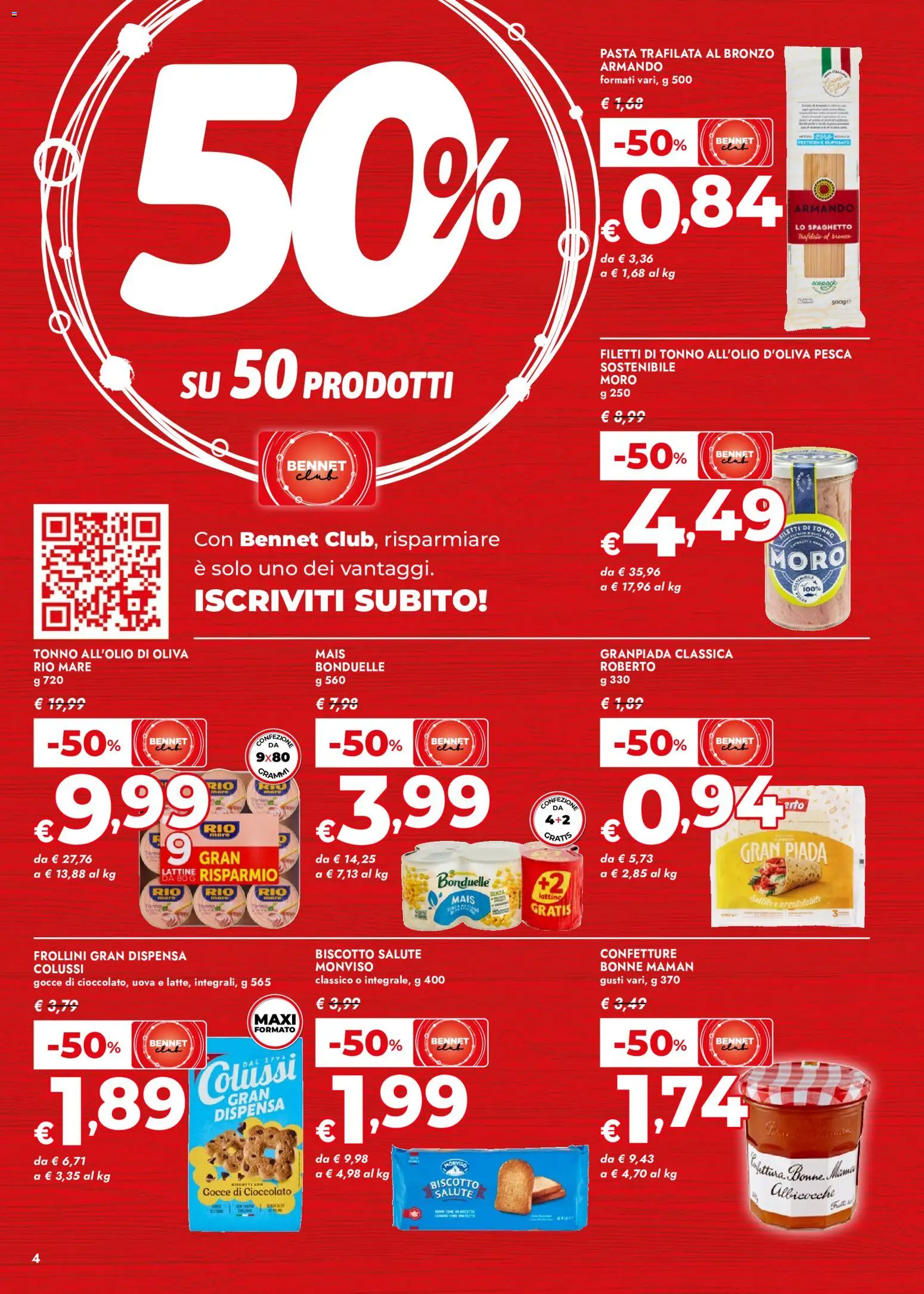 Volantino bennet del 30/07/2026 | Pagina: 4 | Prodotti: Cioccolato, Pasta, Mais, Frollini