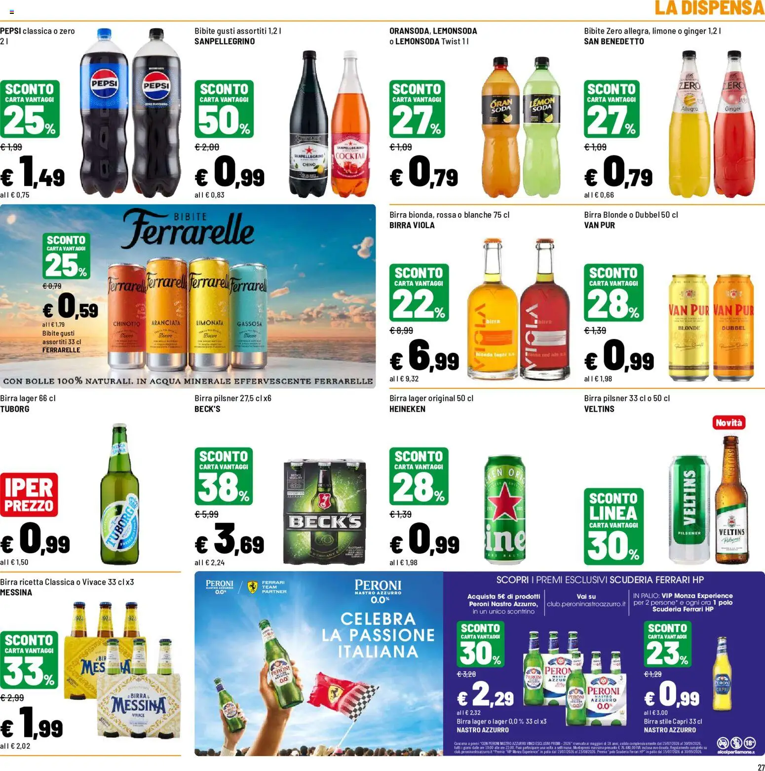 Volantino Iper del 19/08/2026 | Pagina: 27 | Prodotti: Acqua, Bibite, Heineken, Ferrarelle
