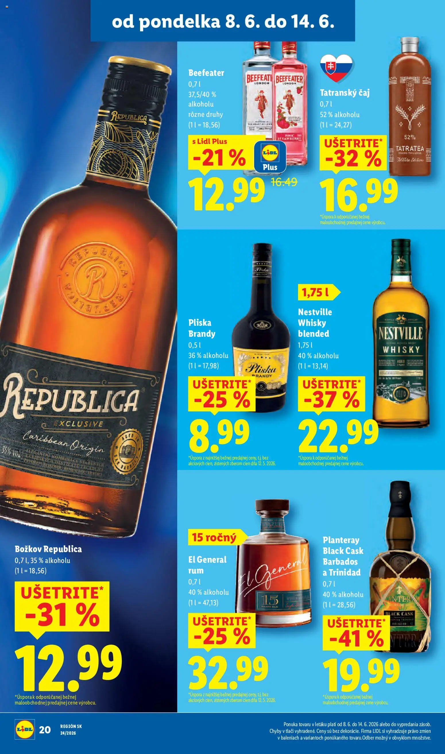 Nové Lidl akcie – leták je platný od 08.06.2026 | Strana: 32 | Produkty: Gin, Brandy, Whisky, Rum