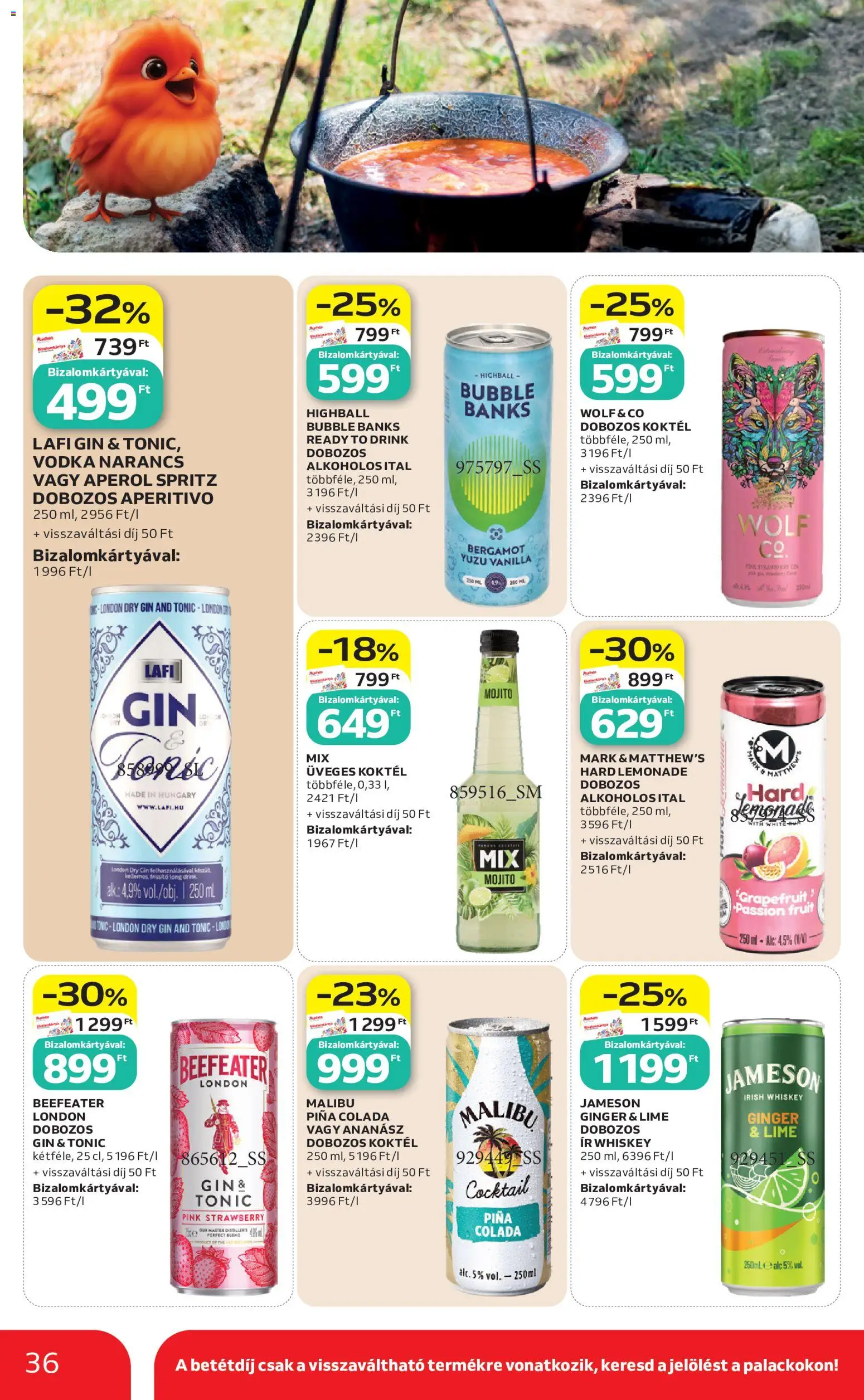 Auchan akciós ujság - amely érvényes a következő dátumtól: 21.05.2026 | Oldal: 36 | Termékek: Tonic, Lime, Malibu, Jameson