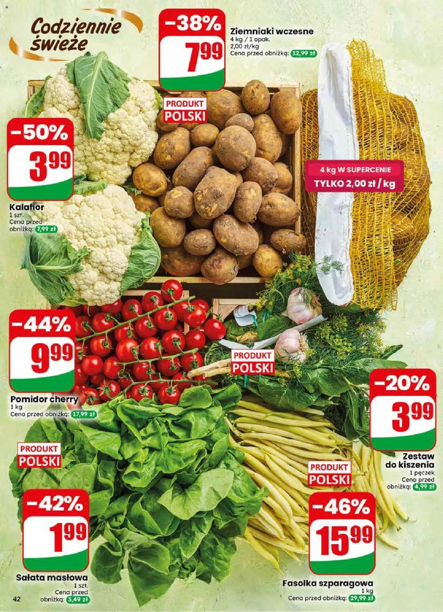 Dino gazetka od 17.06.2026 | Strona: 42 | Produkty: Kalafior, Pomidor cherry, Fasolka szparagowa, Ziemniaki