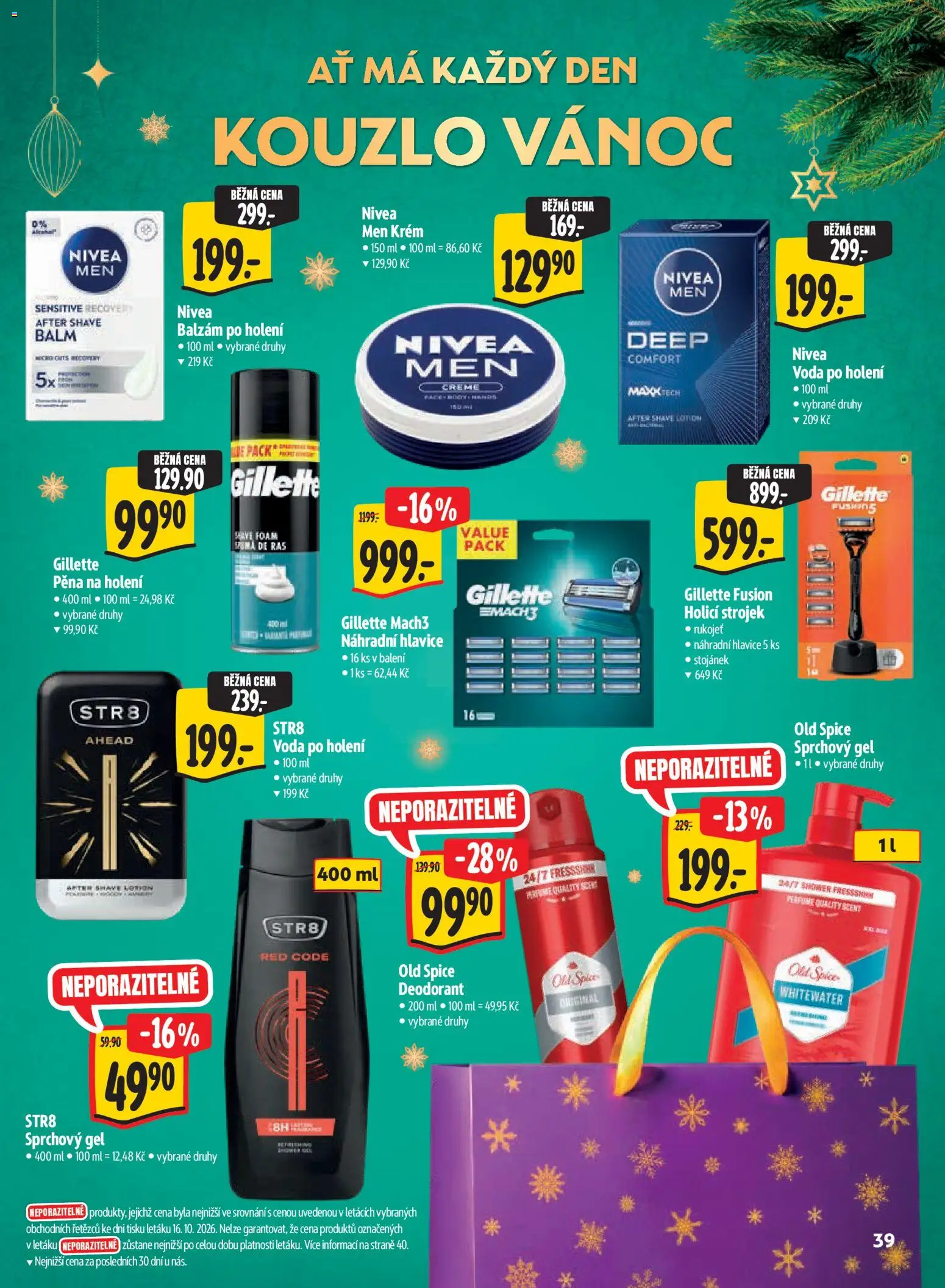 Albert leták - Hypermarket Kouzlo Vánoc od 29.10.2026 | Strana: 39 | Produkty: Sprchový gel, Voda, Nivea, Pěna