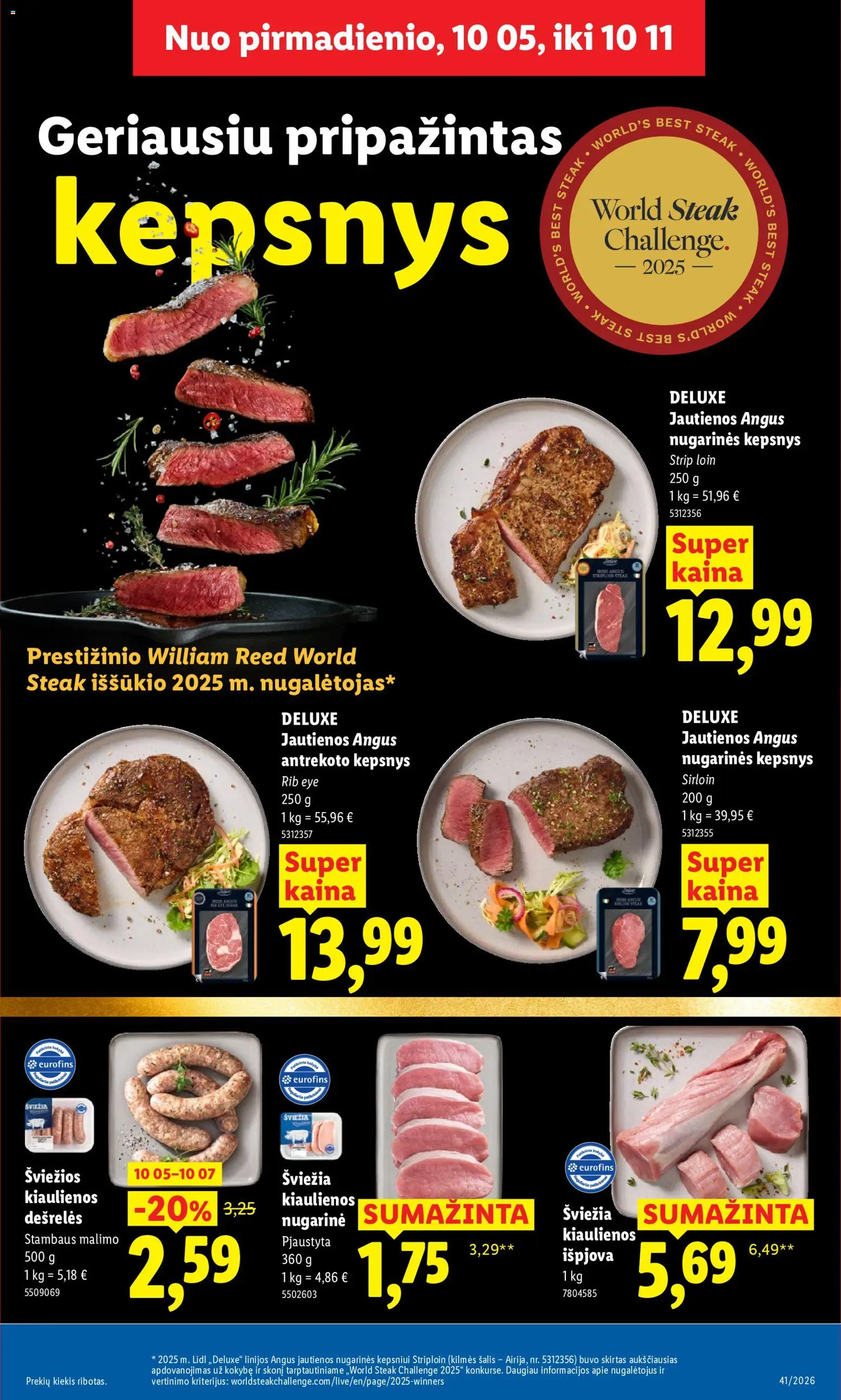 LIDL akcijos nuo 2026.10.05 | Puslapis: 7 | Prekių: Kiaulienos, Jautienos, Dešrelės, Šalis