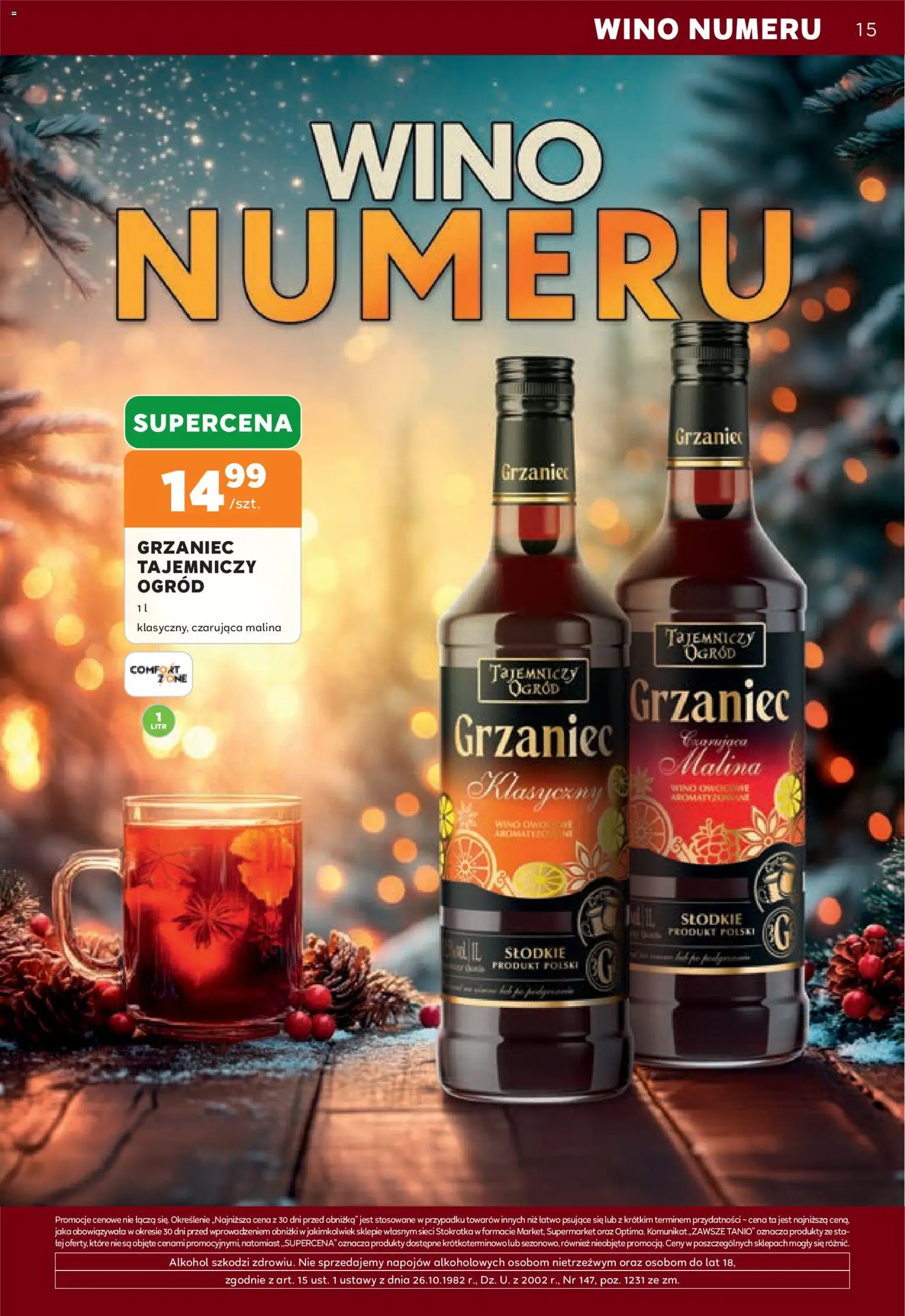 Stokrotka gazetka - Oferta alkoholowa od 29.10.2026 | Strona: 15 | Produkty: Malina, Stokrotka, Wino, Alkohol