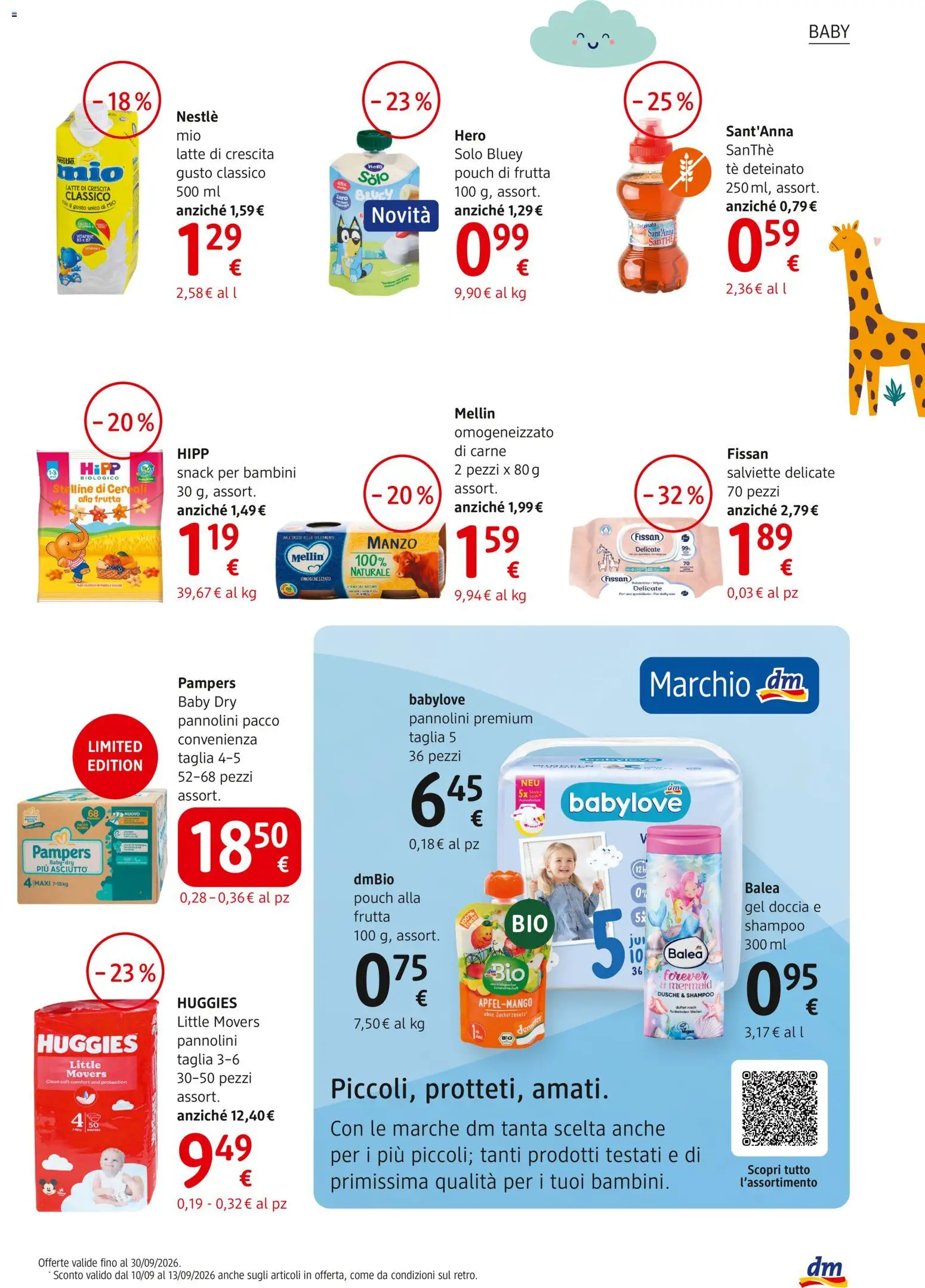 Volantino dm drogerie markt del 10/09/2026 | Pagina: 11 | Prodotti: Pannolini, Tè, Frutta, Gel doccia