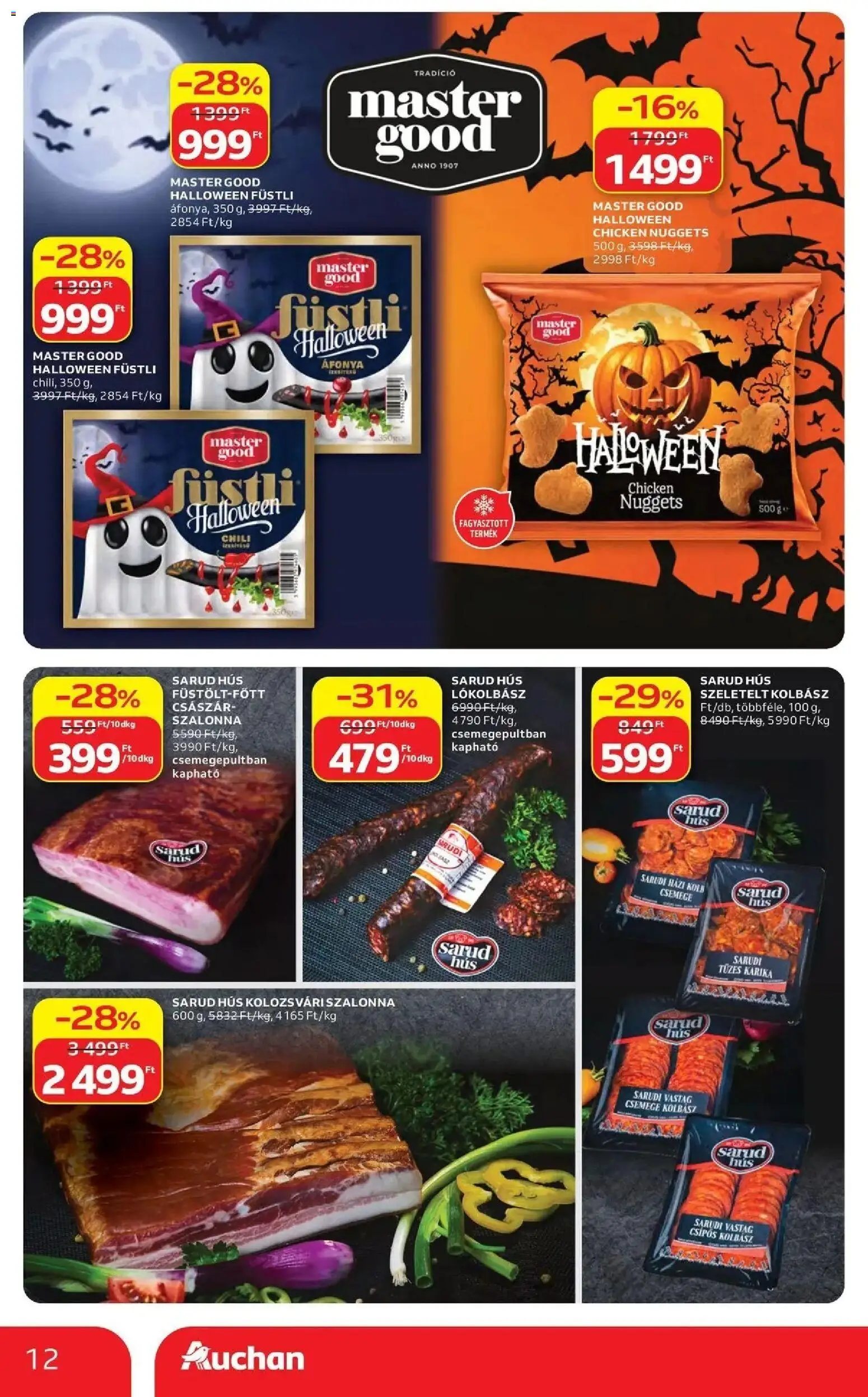 Auchan akciós újság Szolnok - 2026.10.01. -tól/töl > akció, lapozható szórólap 🛍️ | Oldal: 12 | Termékek: Chili, Kolbász, Füstli, Szalonna