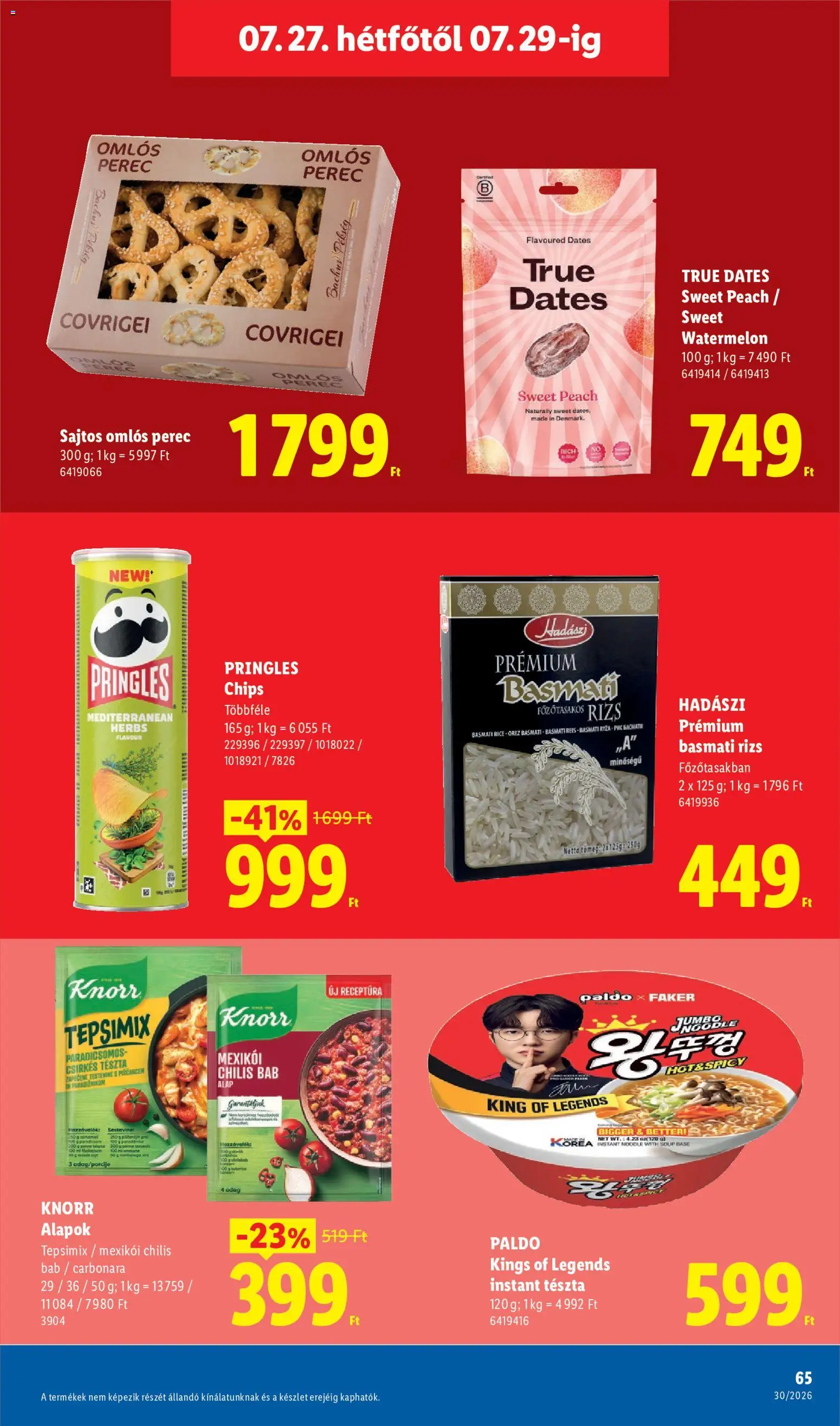 Lidl akciós ujság - amely érvényes a következő dátumtól: 2026.07.23. | Oldal: 65 | Termékek: Pringles, Rizs, Tészta, Chilis bab