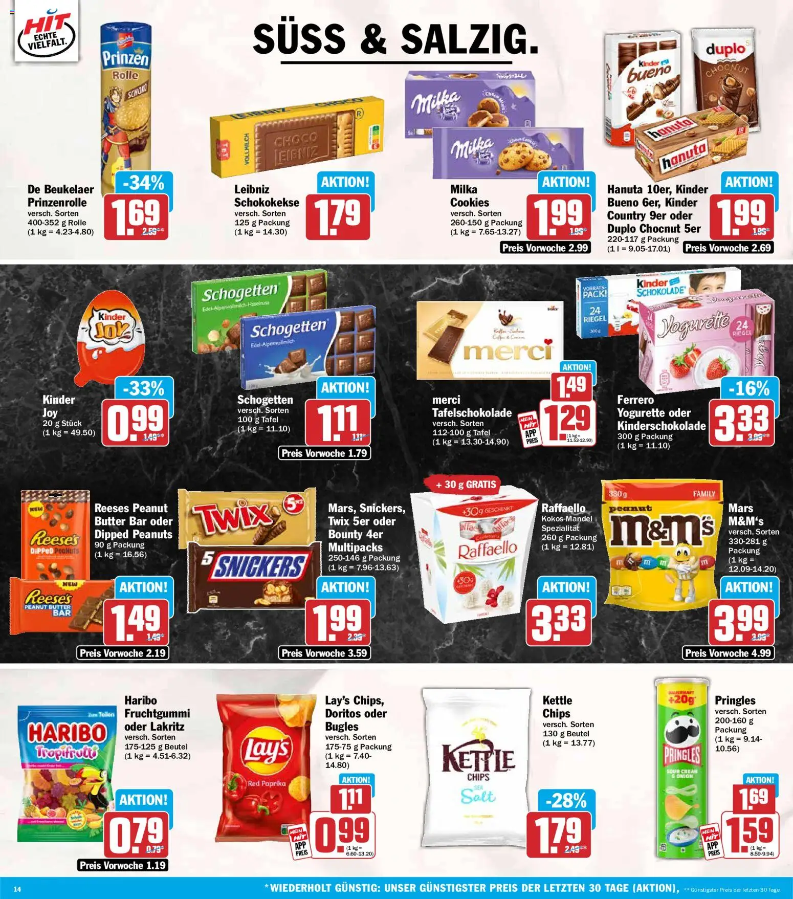 HIT Prospekt – gültig ab 20.07.2026 | Seite: 14 | Produkte: Merci, Yogurette, Twix, Pringles