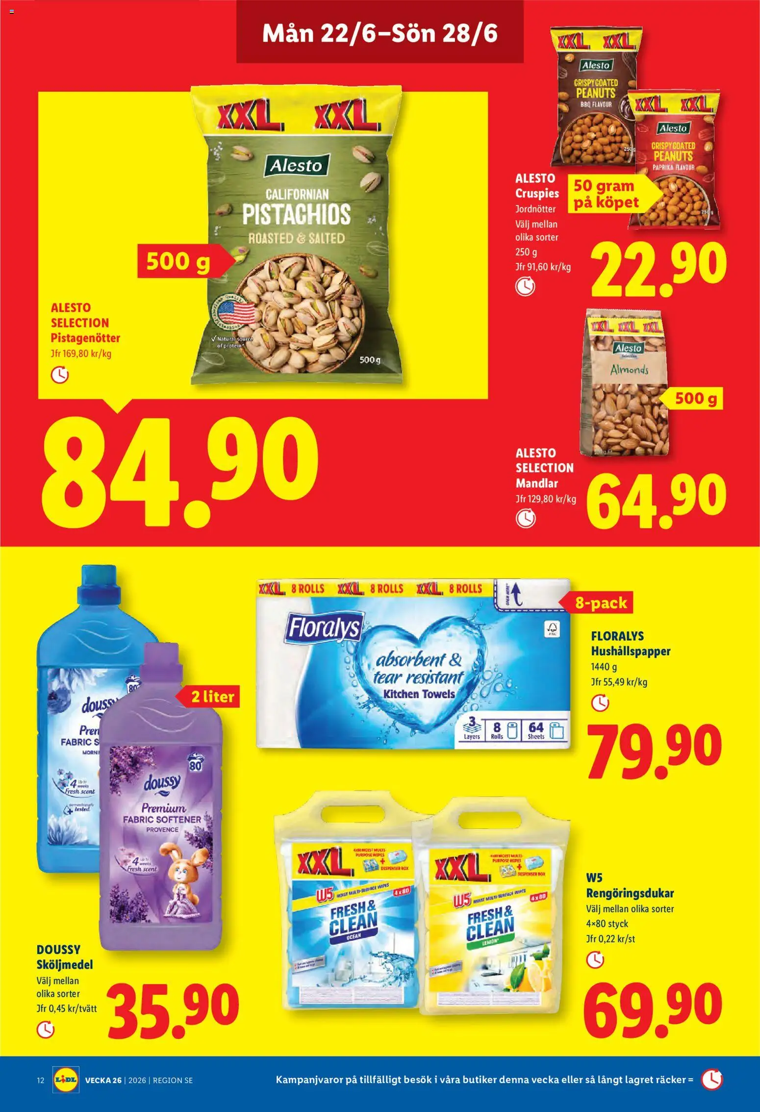 Lidl reklamblad aktuell från 22.06.2026 | Sida: 12 | Produkter: Sköljmedel, Rengöringsdukar, Hushållspapper, Jordnötter