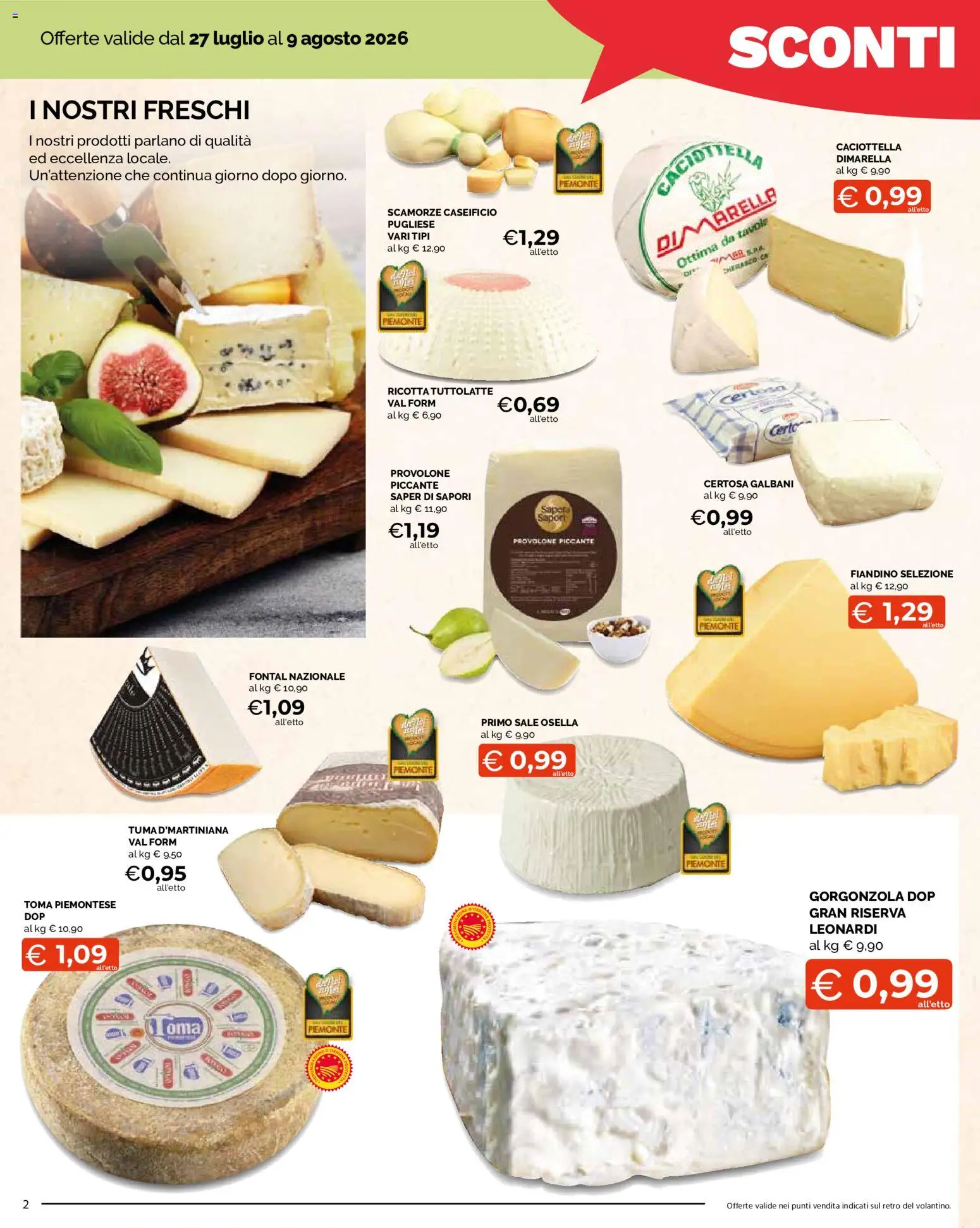Volantino Mercatò del 27/07/2026 | Pagina: 2 | Prodotti: Provolone, Sale, Ricotta, Gorgonzola