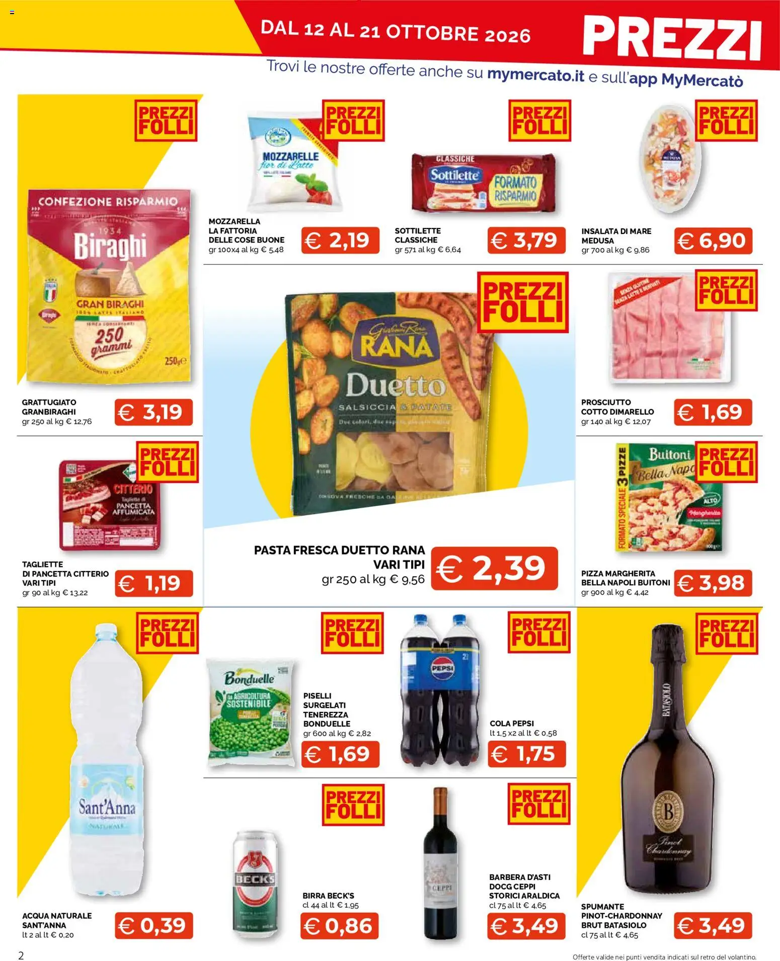 Volantino Mercatò del 12/10/2026 | Pagina: 2 | Prodotti: Insalata, Patate, Acqua, Piselli