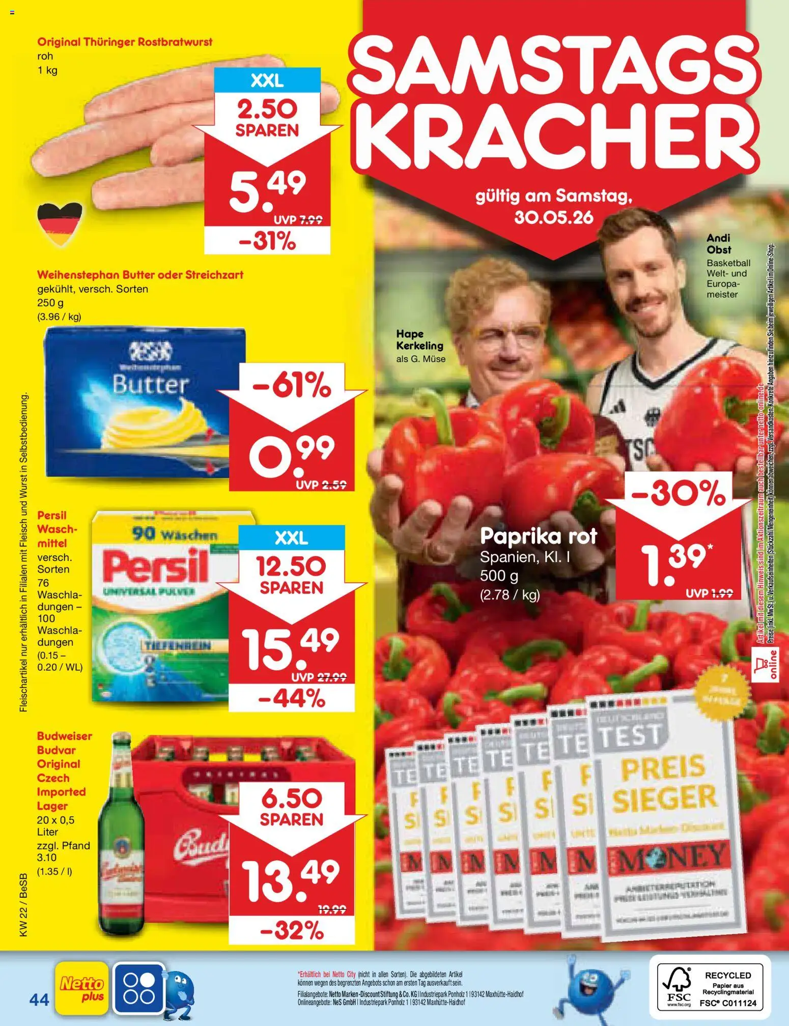 Netto Marken-Discount Prospekt 	 – gültig ab 26.05.2026 | Seite: 52 | Produkte: Basketball, Budweiser, Fleisch, Persil