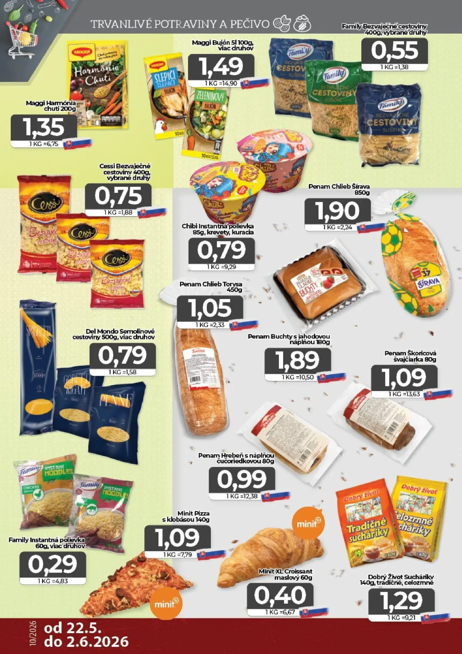 Nové CBA Komfos akcie – leták je platný od 22.05.2026 | Strana: 8 | Produkty: Chlieb, Pizza, Croissant, Cestoviny