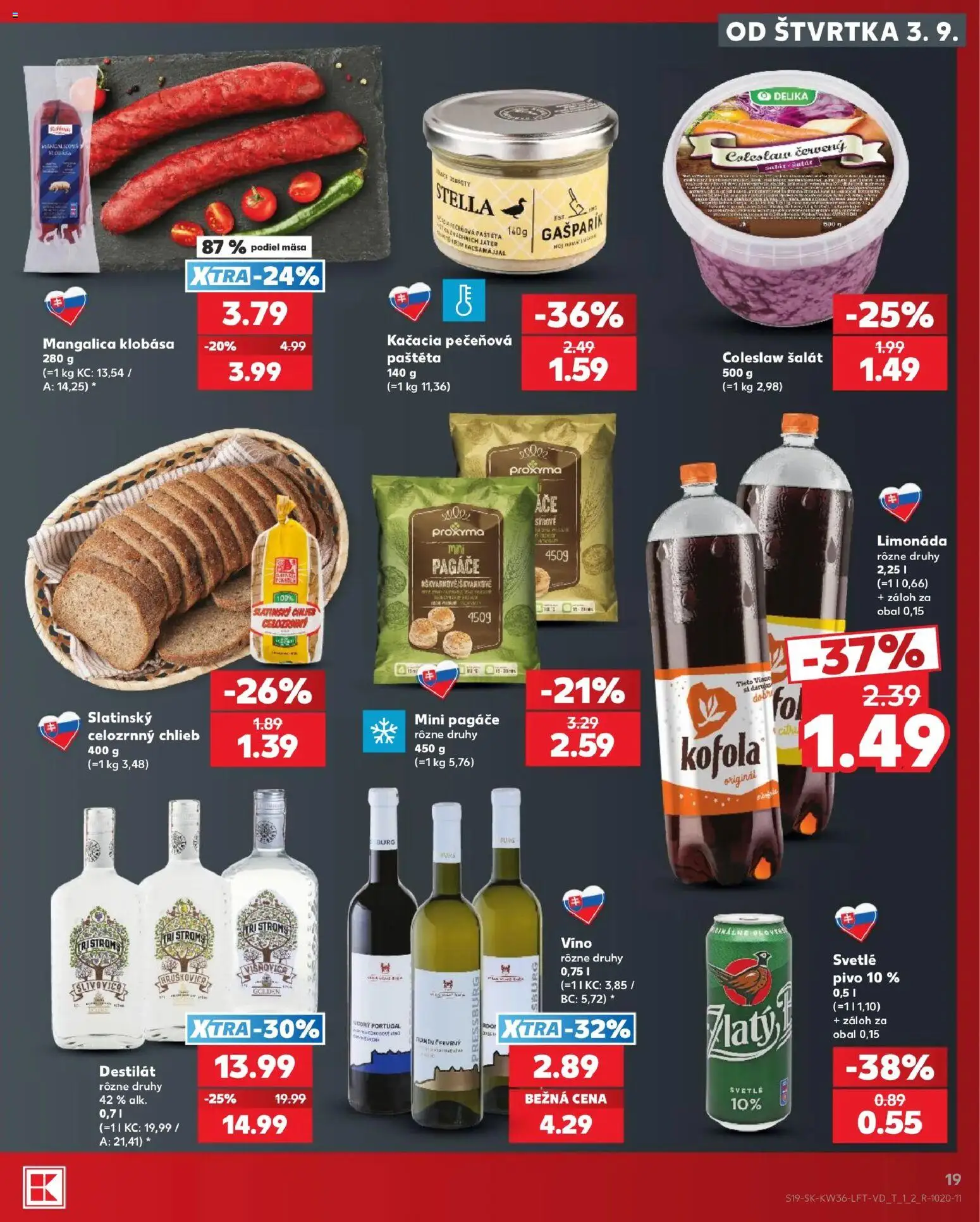 Nové Kaufland akcie – leták je platný od 03.09.2026 | Strana: 19 | Produkty: Pivo, Chlieb, Destilát, Paštéta