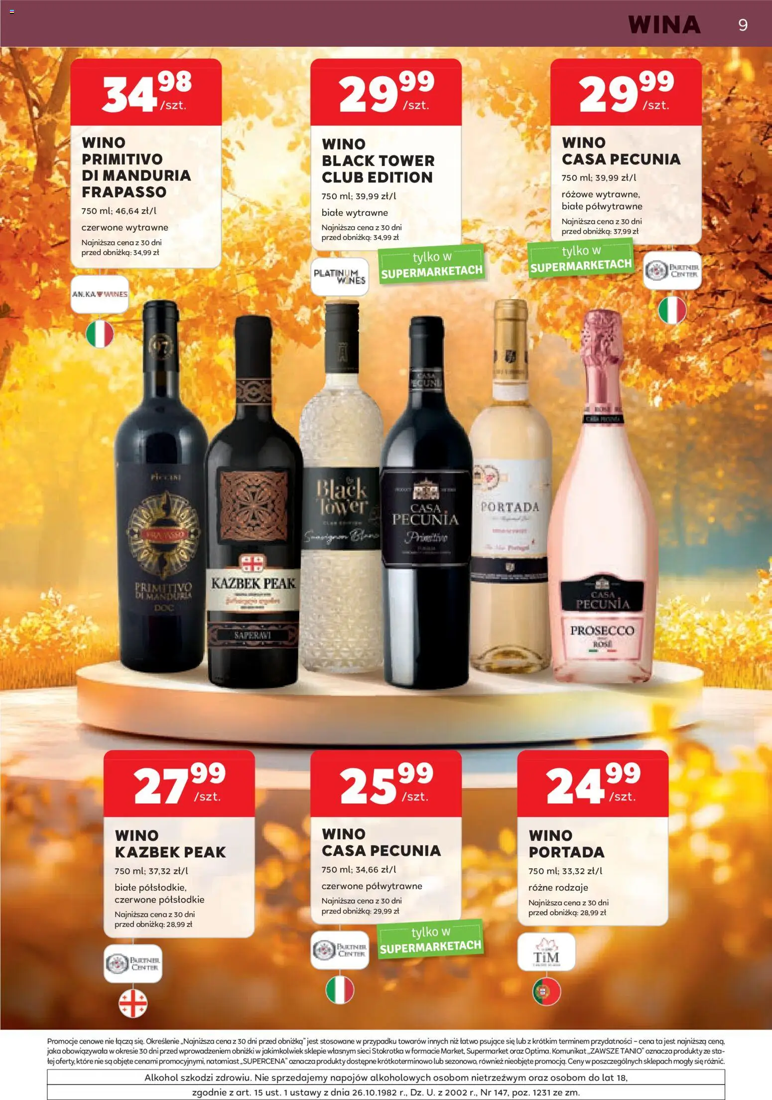 Stokrotka gazetka - Oferta alkoholowa od 29.10.2026 | Strona: 9 | Produkty: Stokrotka, Primitivo, Wino, Alkohol