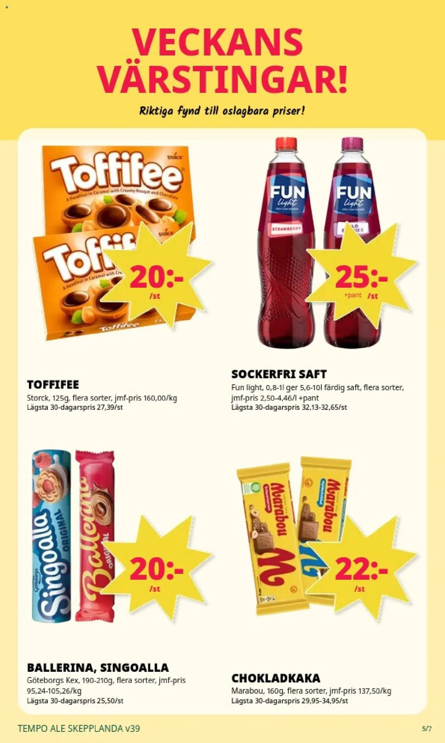 Tempo reklamblad aktuell från 20/09/2026 | Sida: 5 | Produkter: Ballerina, Singoalla, Chokladkaka