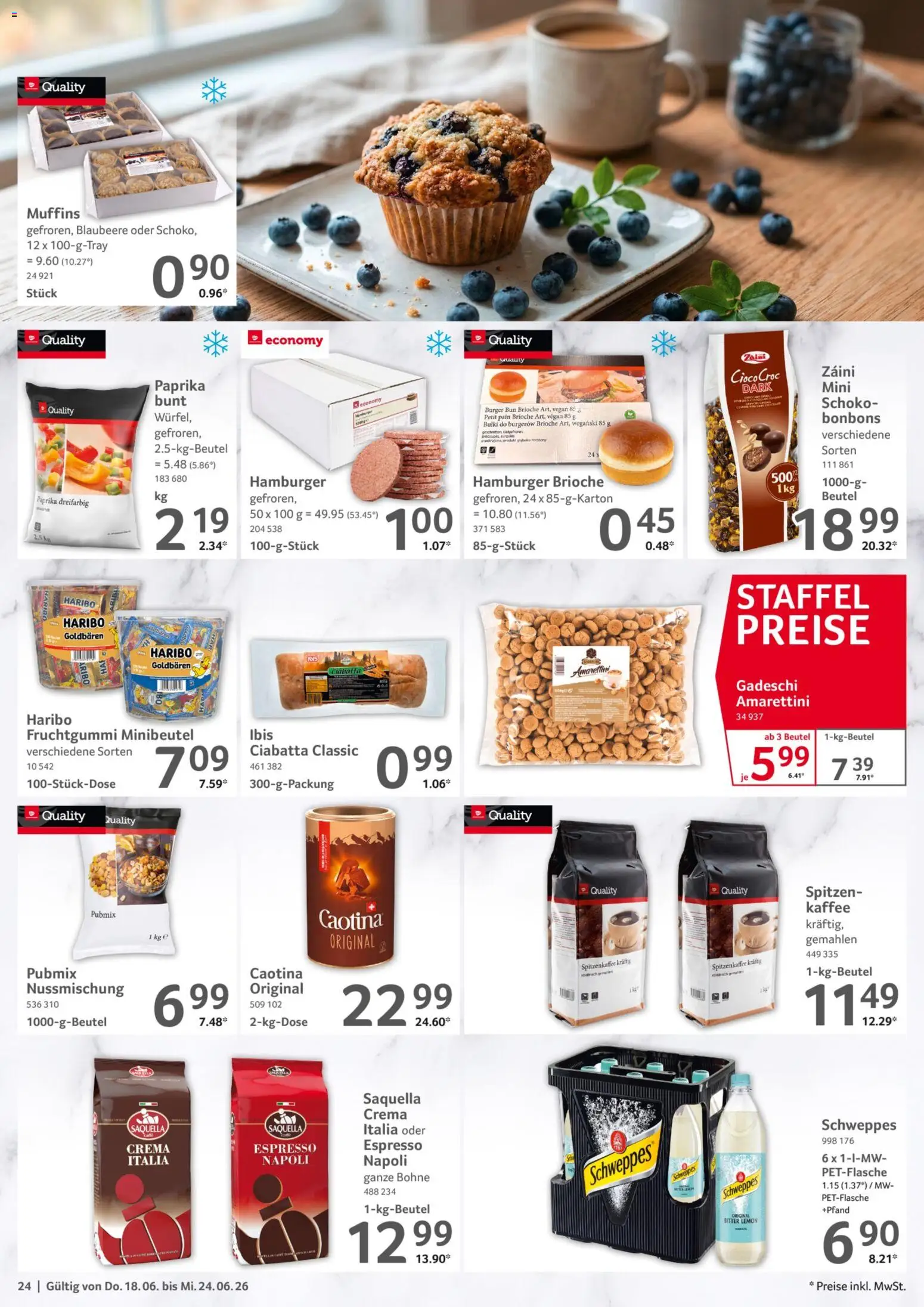Selgros Prospekt – gültig ab 18.06.2026 | Seite: 24 | Produkte: Kaffee, Burger bun, Schweppes, Paprika