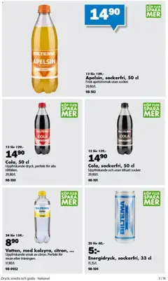 Biltema erbjudanden Dryck, snacks och godis - Förhandsvisning av reklamblad från butik Biltema aktuell från 21/08/2026 | Sida: 3 | Produkter: Snacks, Godis, Apelsin