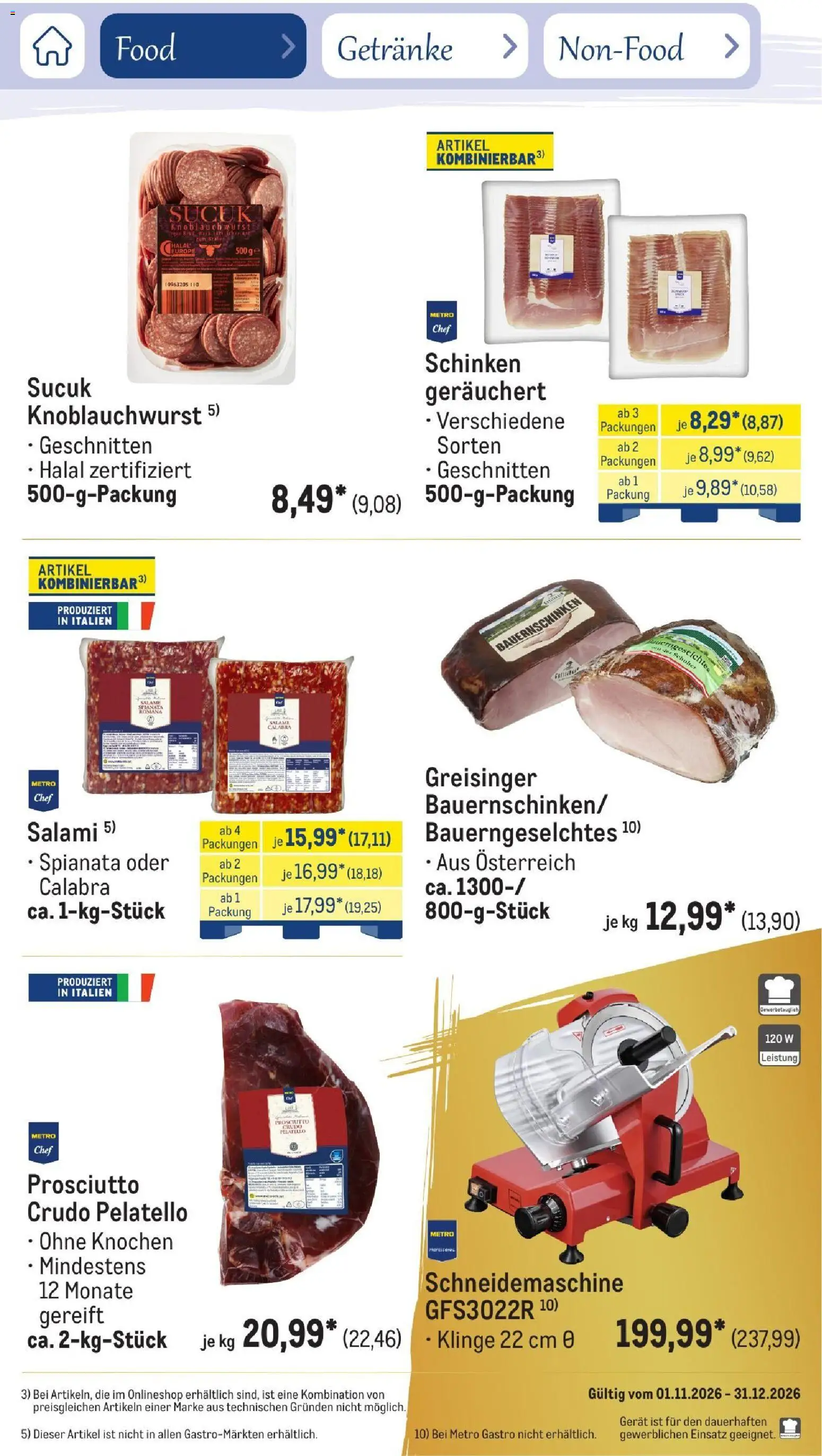 Metro Saisonkatalog Festtage voller Genuss – gültig ab 01.11.2026 | Seite: 13 | Produkte: Schulter, Salami, Schinken