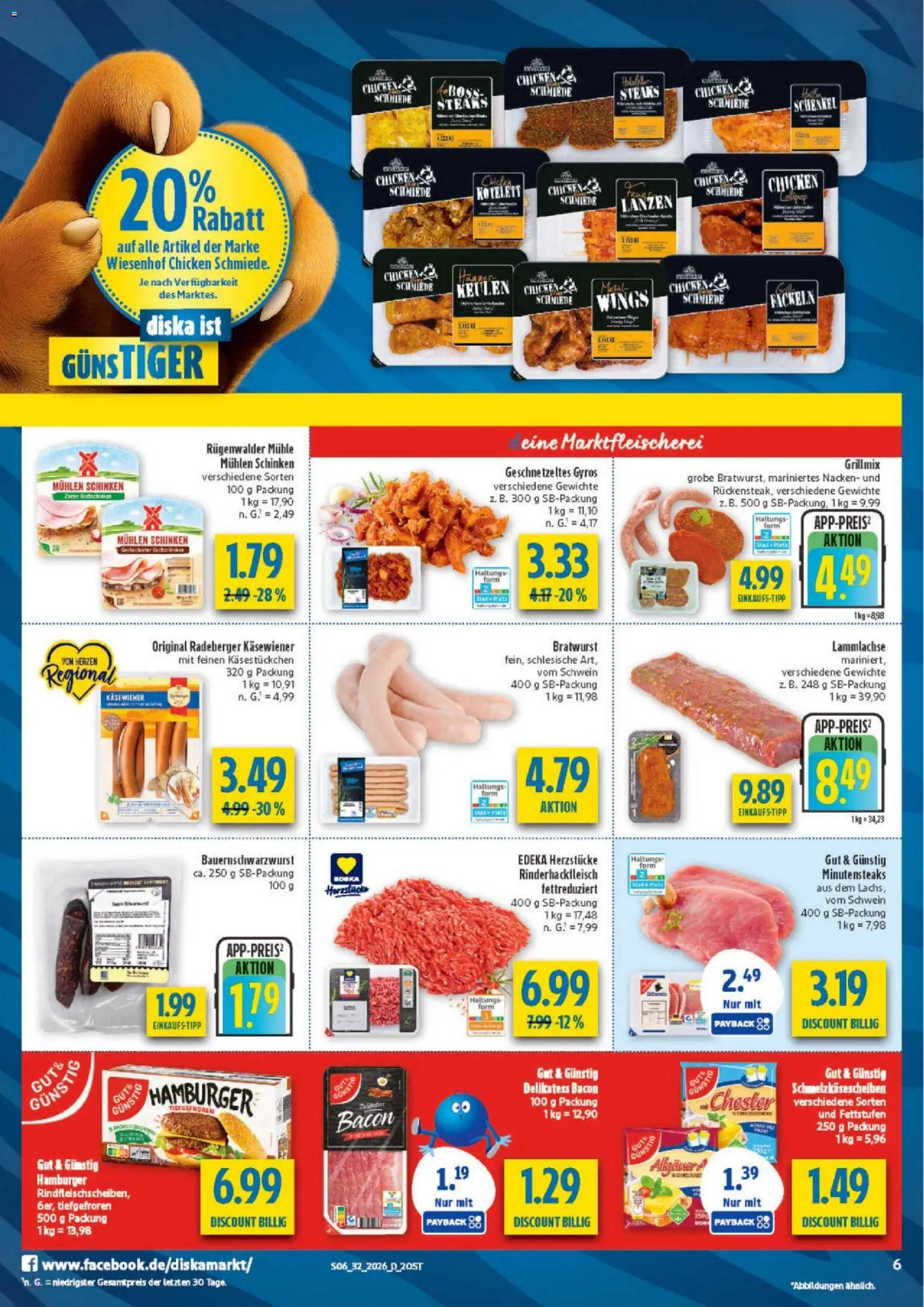 Diska Prospekt – gültig ab 03.08.2026 | Seite: 6 | Produkte: Mühle, Bratwurst, Gyros, Schinken