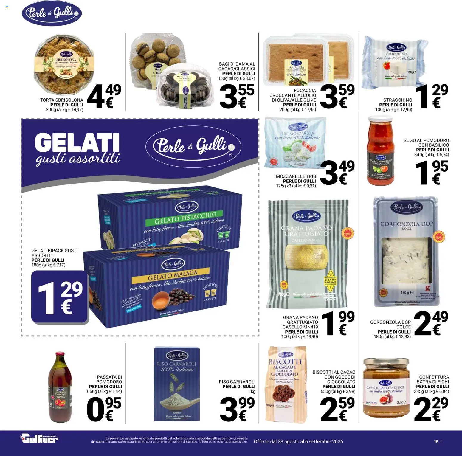 Volantino Gulliver del 28/08/2026 | Pagina: 15 | Prodotti: Gelato, Pomodoro, Nocciole, Sugo