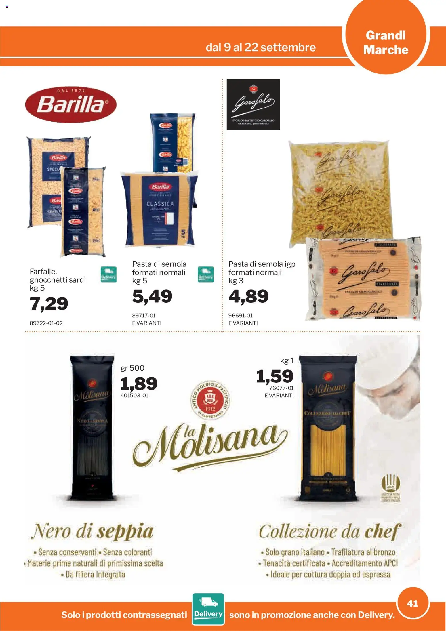 Volantino Sogegross del 09/09/2026 | Pagina: 41 | Prodotti: Garofalo, Pasta, Barilla, Semola