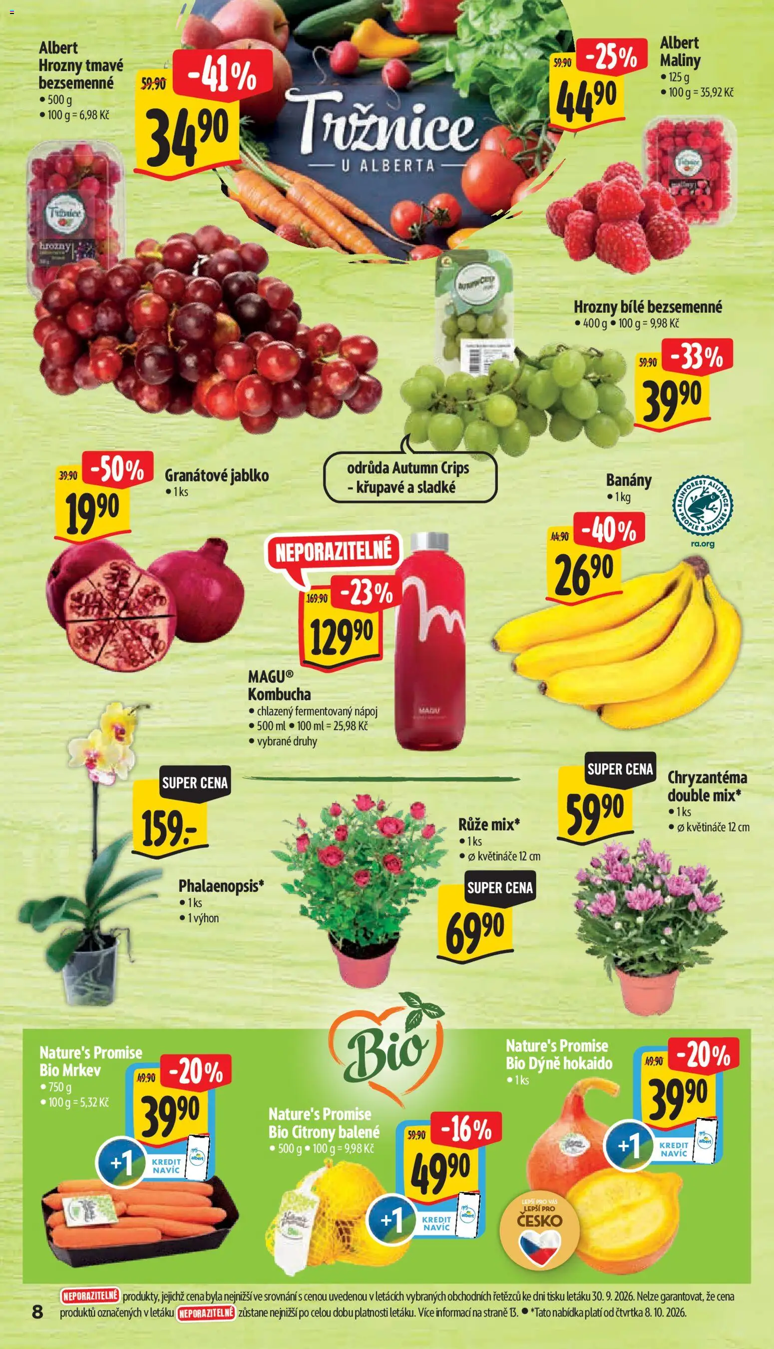 Albert leták - Hypermarket - Znojmo od 07.10.2026 | Strana: 22 | Produkty: Granátové jablko, Banány, Bio mrkev, Maliny