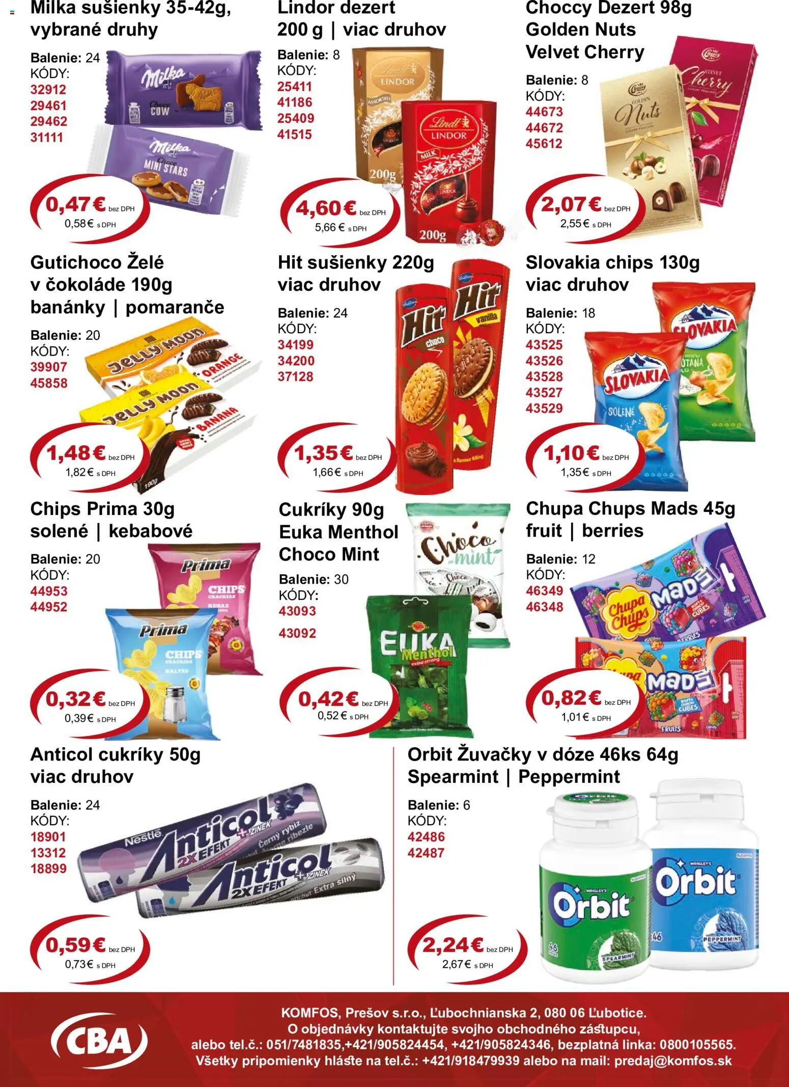Nové CBA Komfos akcie – leták je platný od 18.09.2026 | Strana: 8 | Produkty: Sušienky, Lindt, Milka, Dezert