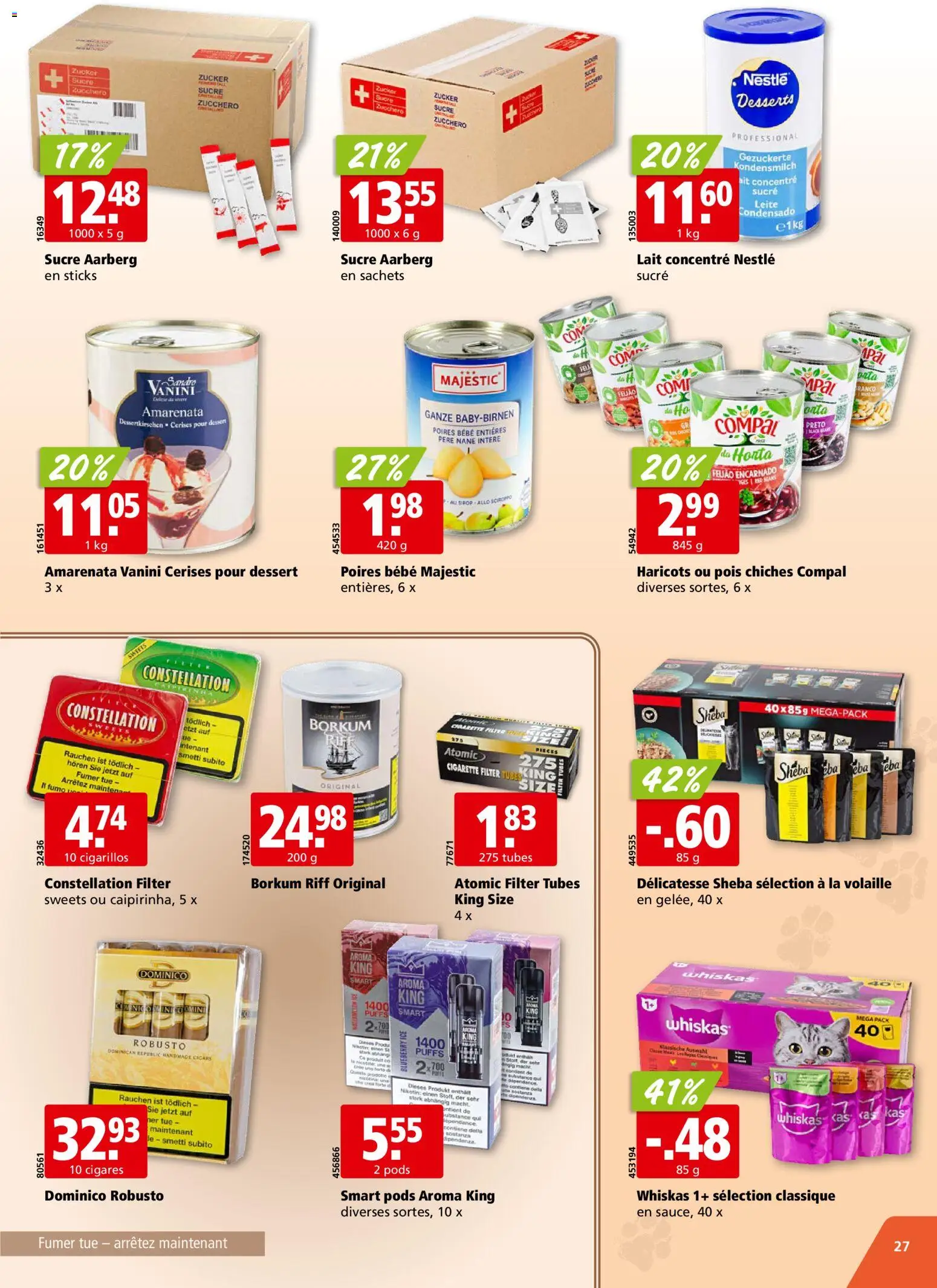 Aligro aktionen Chavannes, Matran, Genève, Sion – gültig ab 26.10.2026 | Seite: 27 | Produkte: Kondensmilch, Zucker, Desserts