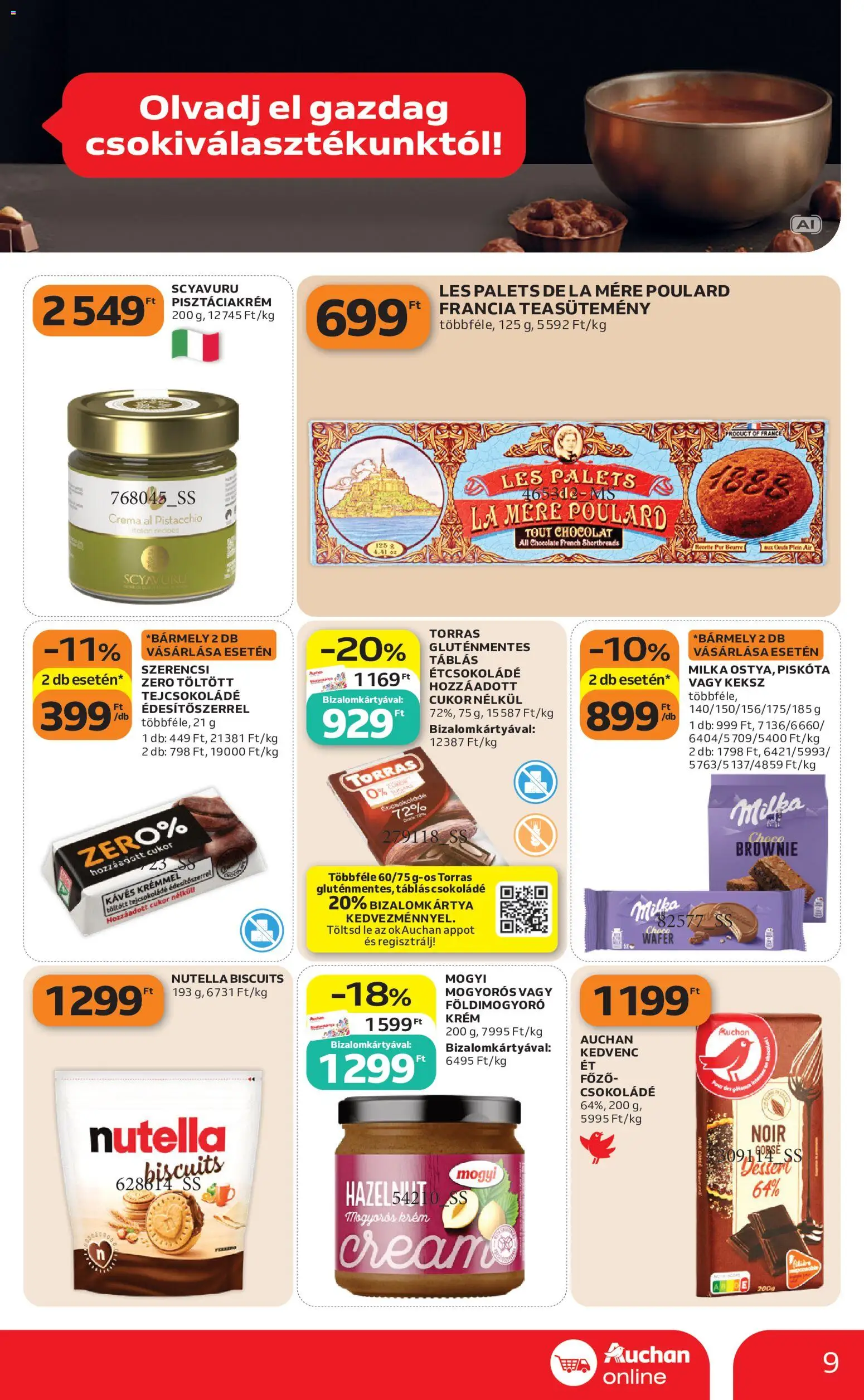 Auchan akciós ujság - amely érvényes a következő dátumtól: 2026.10.08. | Oldal: 9 | Termékek: Krém, Nutella, Tejcsokoládé, Keksz