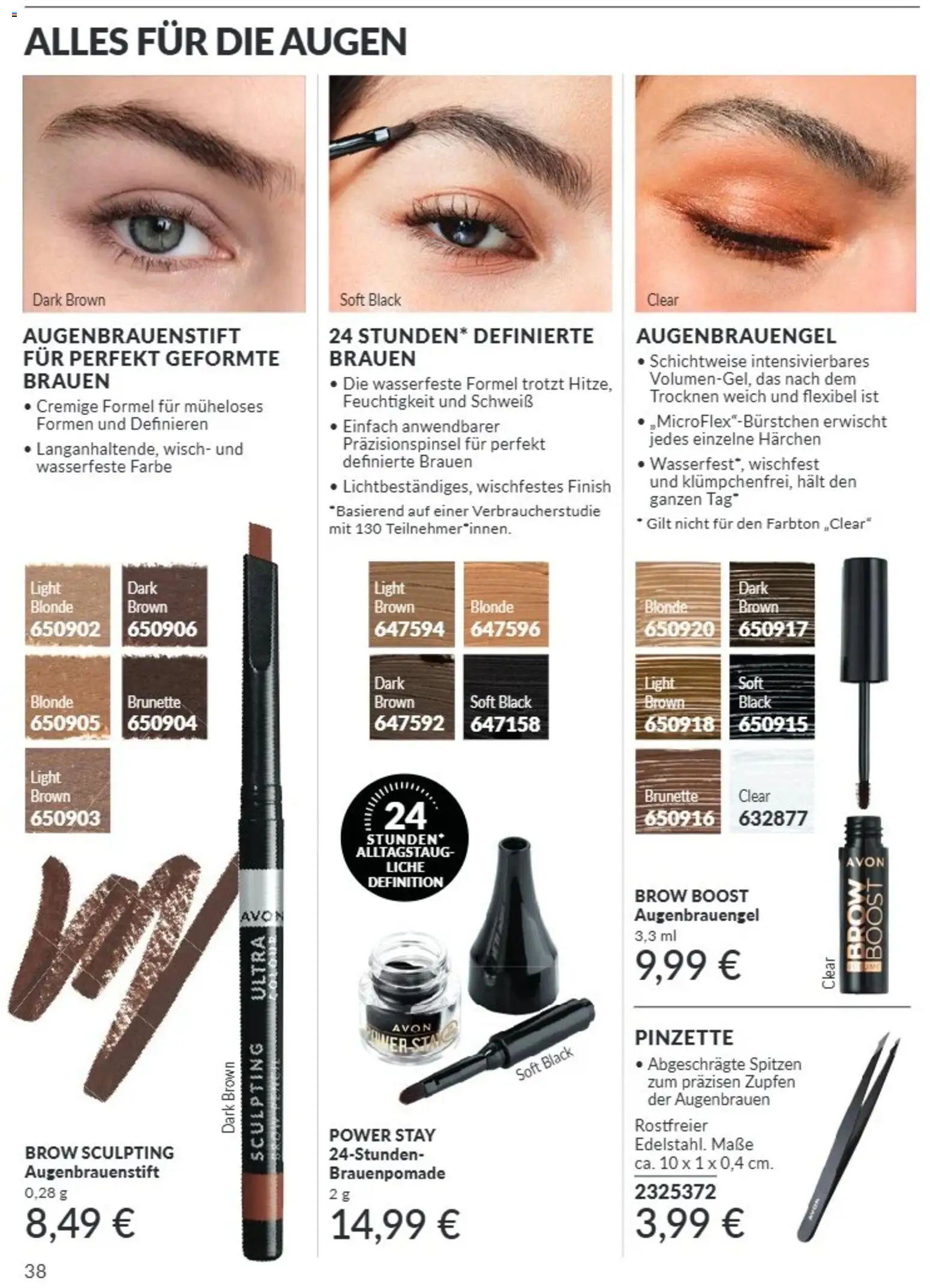 AVON Katalog August 2026 – gültig ab 08.08.2026 | Seite: 38 | Produkte: Finish, Pinzette, Augenbrauenstift