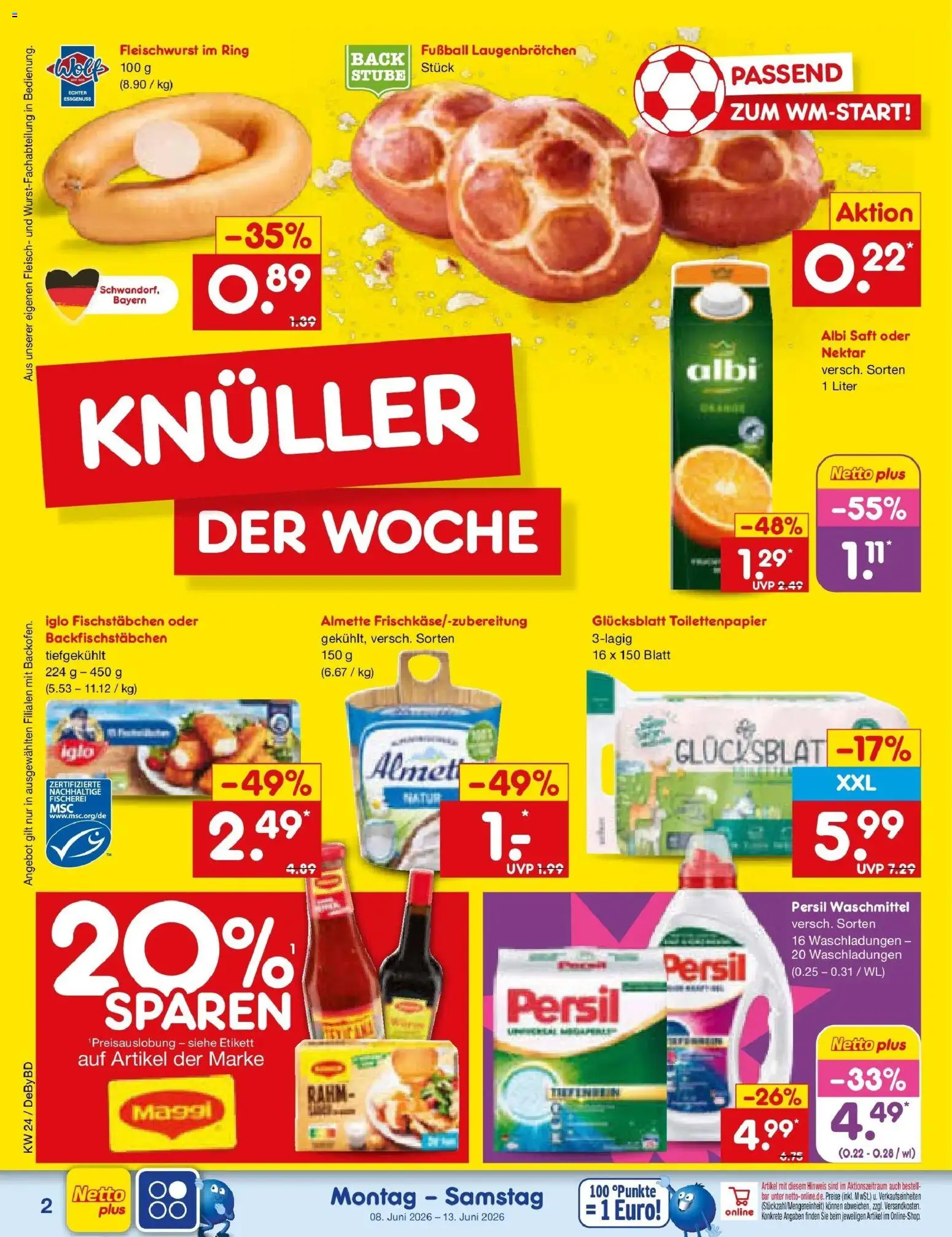 Netto Marken-Discount Prospekt Buttenwiesen – gültig ab 08.06.2026 | Seite: 4 | Produkte: Almette, Maggi, Fußball, Waschmittel
