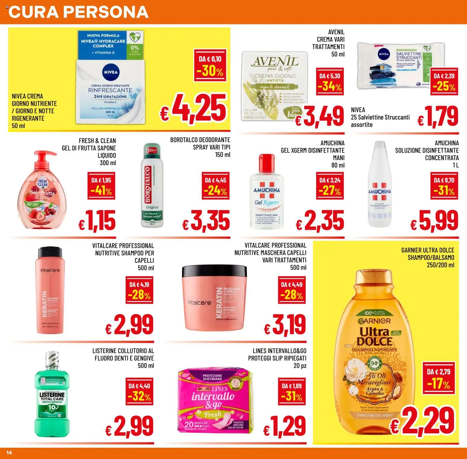 Volantino A&O del 27.05.2026 | Pagina: 14 | Prodotti: Deodorante, Talco, Slip, Frutta