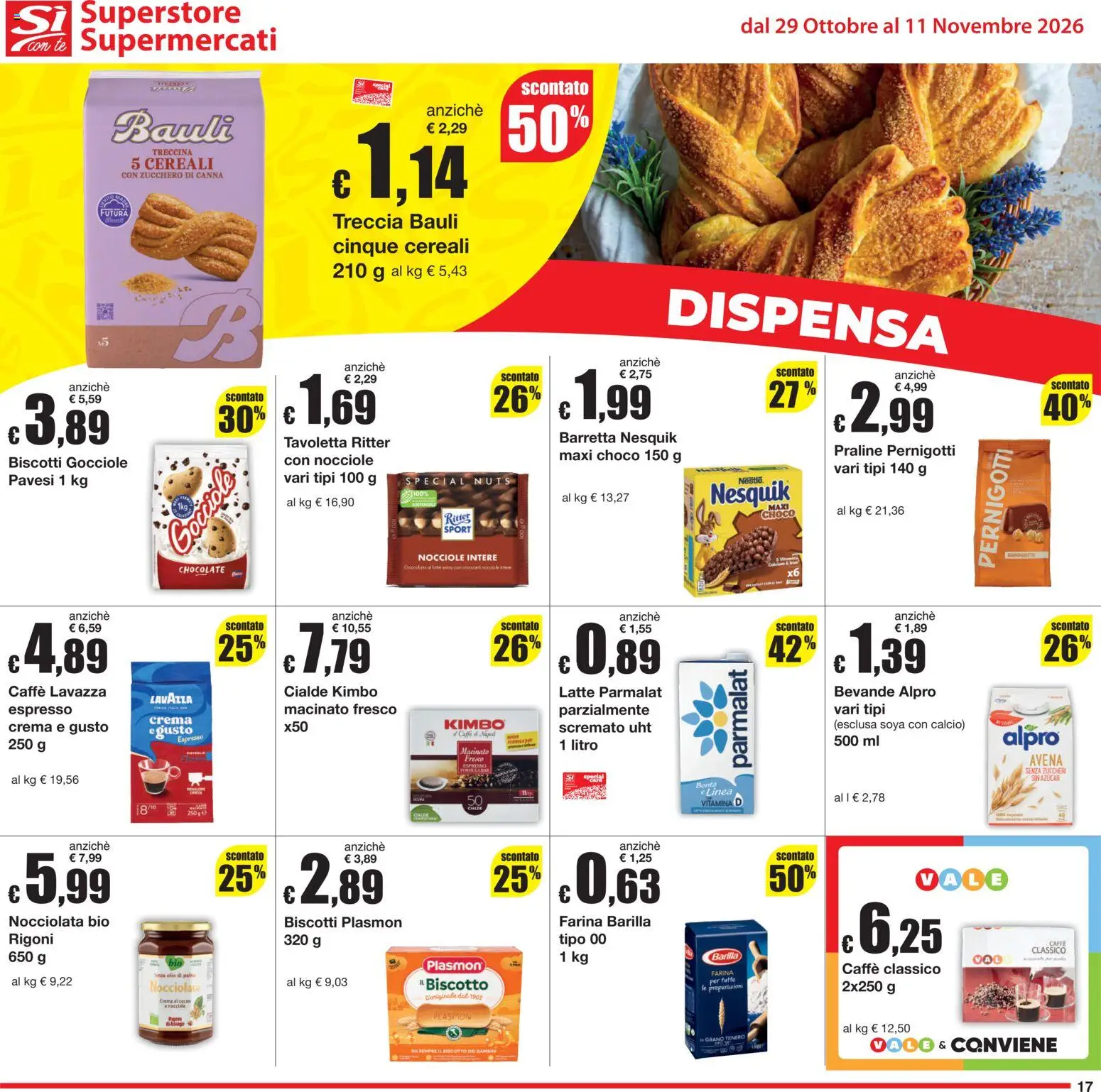 Volantino Sì con Te del 29/10/2026 | Pagina: 17 | Prodotti: Olio, Farina, Tavoletta, Kimbo