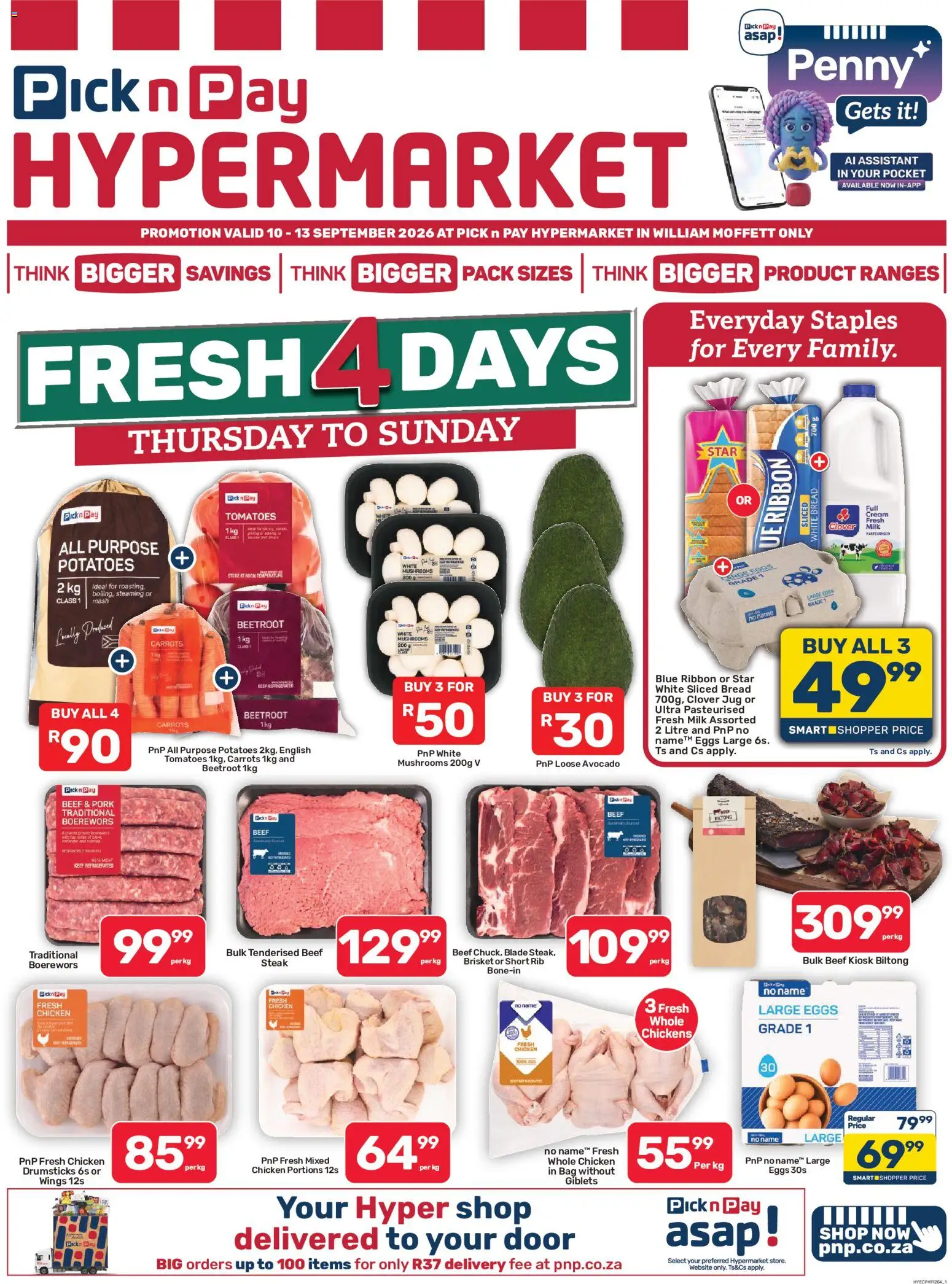 New Pick n Pay catalogue – valid from 10/09/2026 | Page: 1 | Products: Milk, Pork, Cream, Potatoes