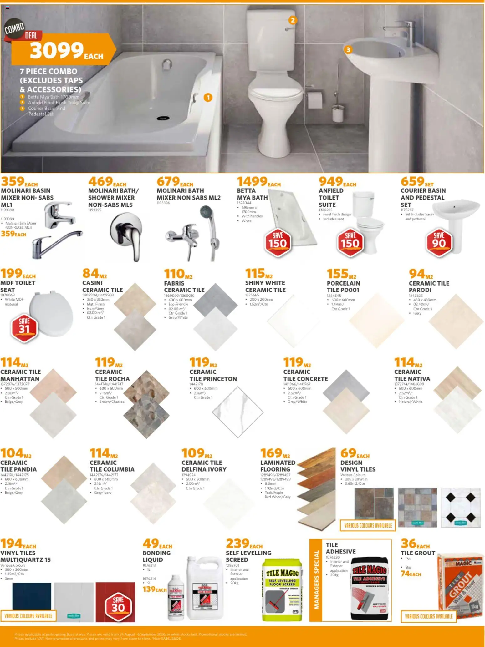 New BUCO catalogue – valid from 24/08/2026 | Page: 5 | Products: Tile grout, Bath, Shower, Basin