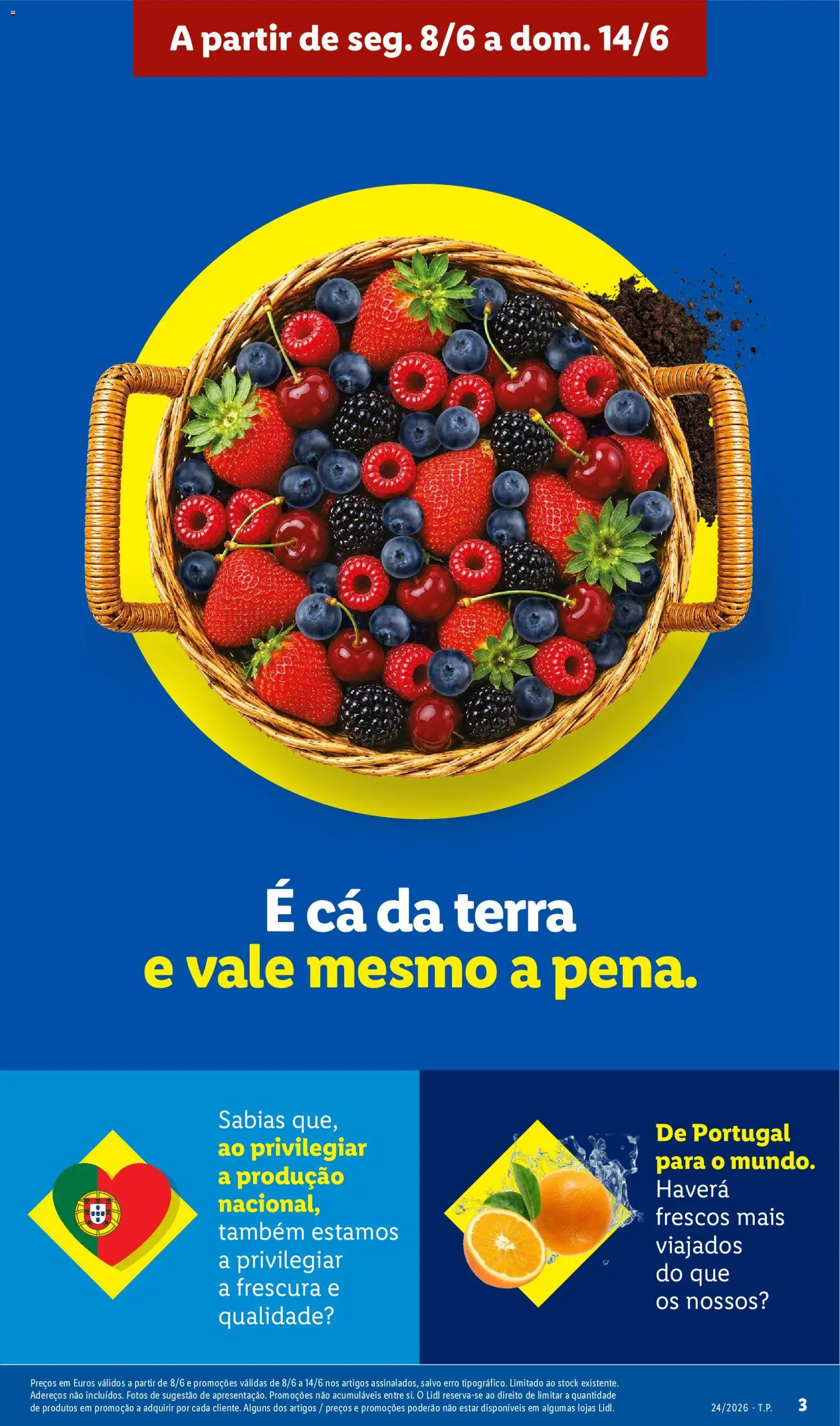 Lidl folheto │ válido de 08.06.2026 | Página: 3 | Produtos: Laranjas, Morangos, Mirtilos, Amoras