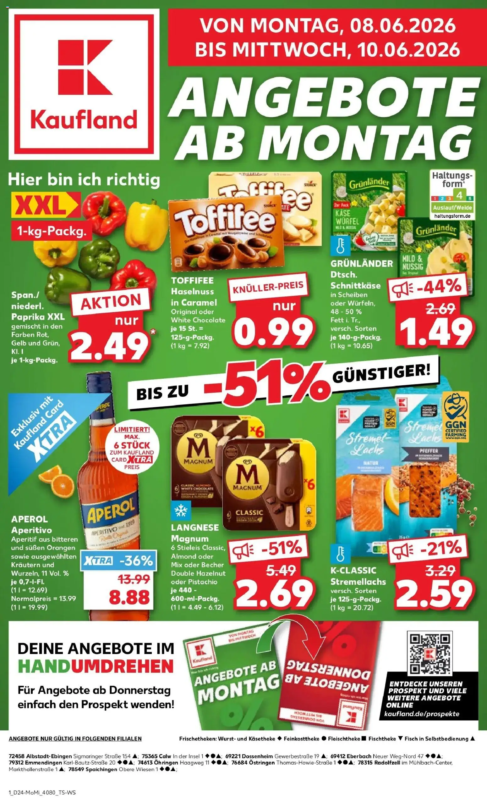 Kaufland Prospekt Öhringen – gültig ab 08.06.2026 | Seite: 1 | Produkte: Orangen, Lachs, Toffifee, Aperol