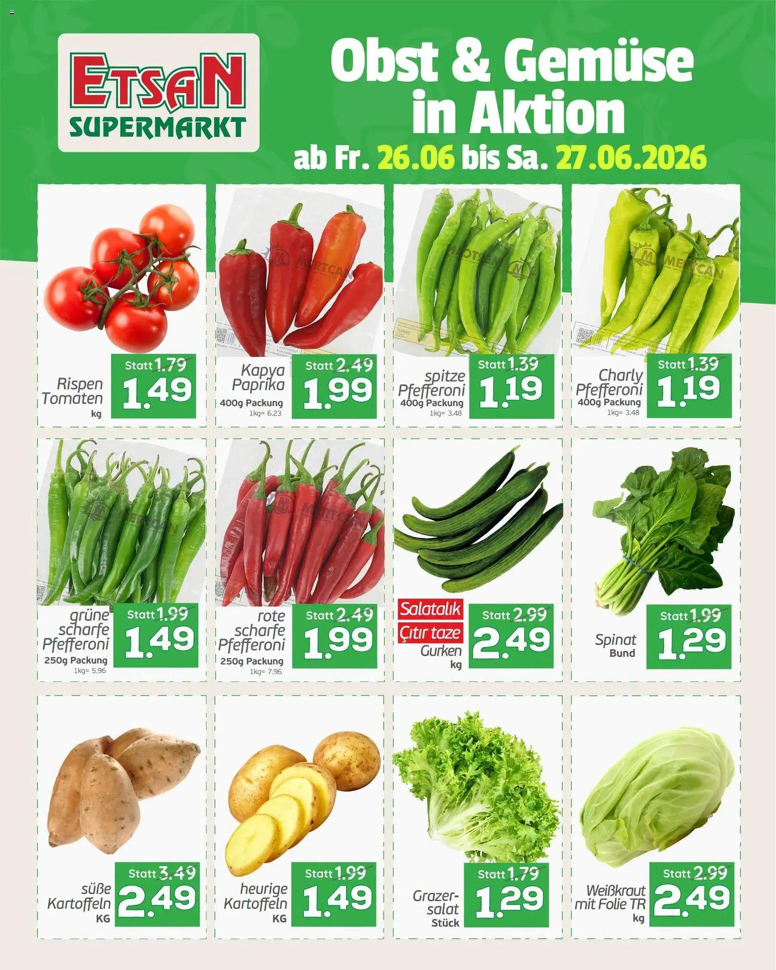 ETSAN Obst & Gemüse gültig ab 26.06.2026 | Seite: 1 | Produkte: Gurken, Salat, Gemüse, Obst