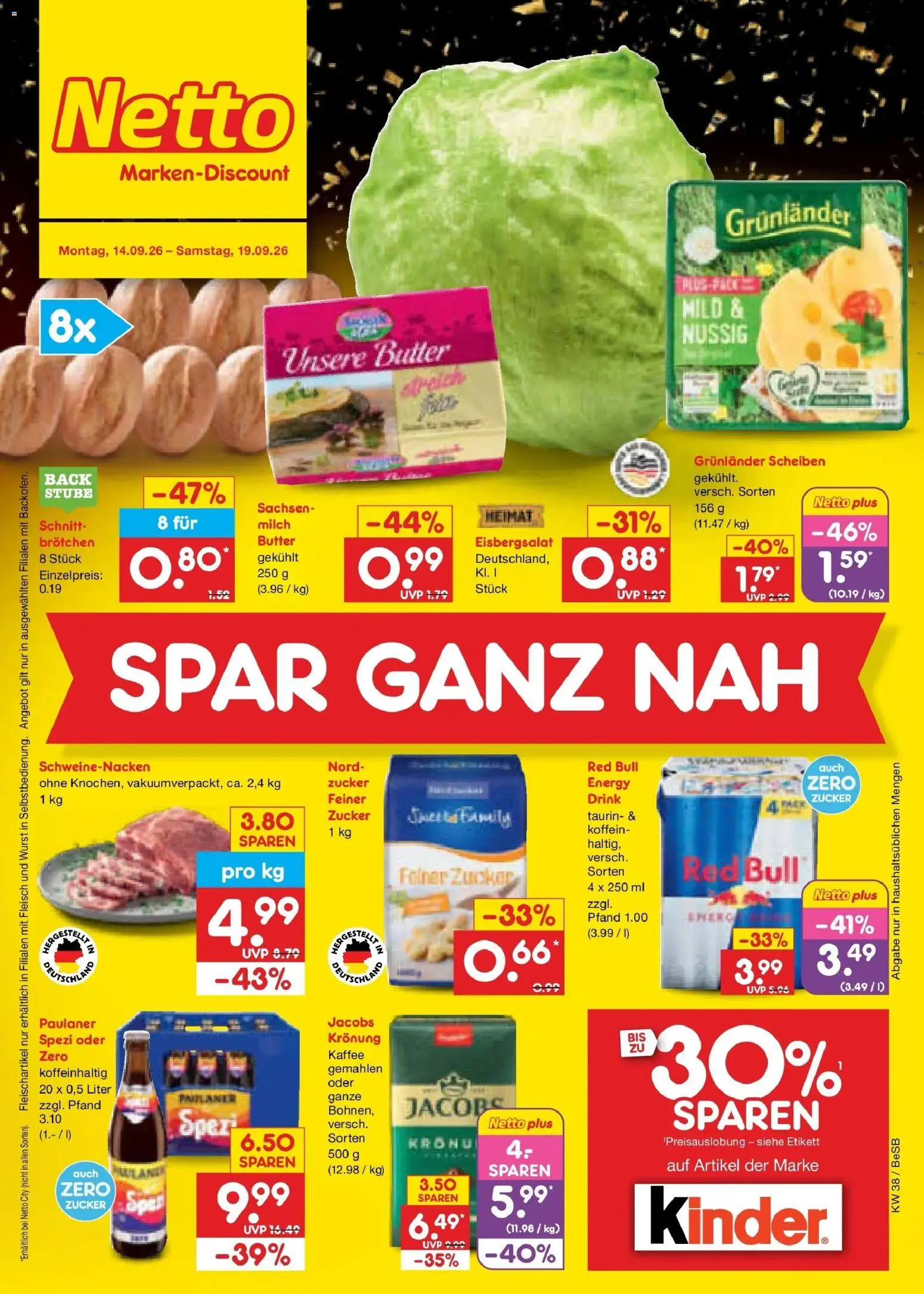 Netto Marken-Discount Prospekt Berlin-Prenzlauer Berg – gültig ab 14.09.2026 | Seite: 1 | Produkte: Red bull, Energy, Eisbergsalat, Grunlander