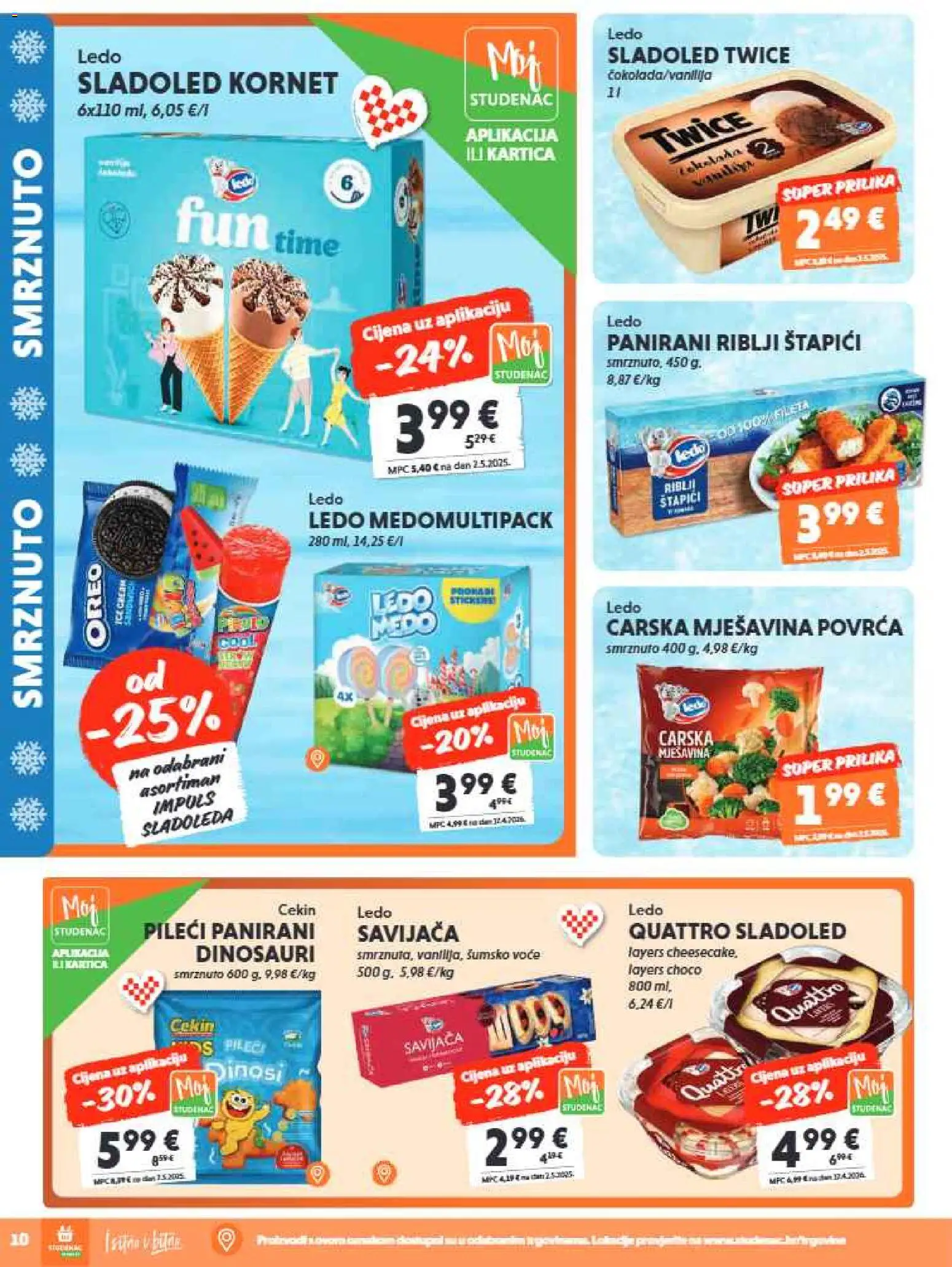 Studenac katalog | vrijedi od 15.07.2026 | Stranica: 10 | Proizvodi: Šumsko voće, Riblji štapići, Ledo, Sladoled