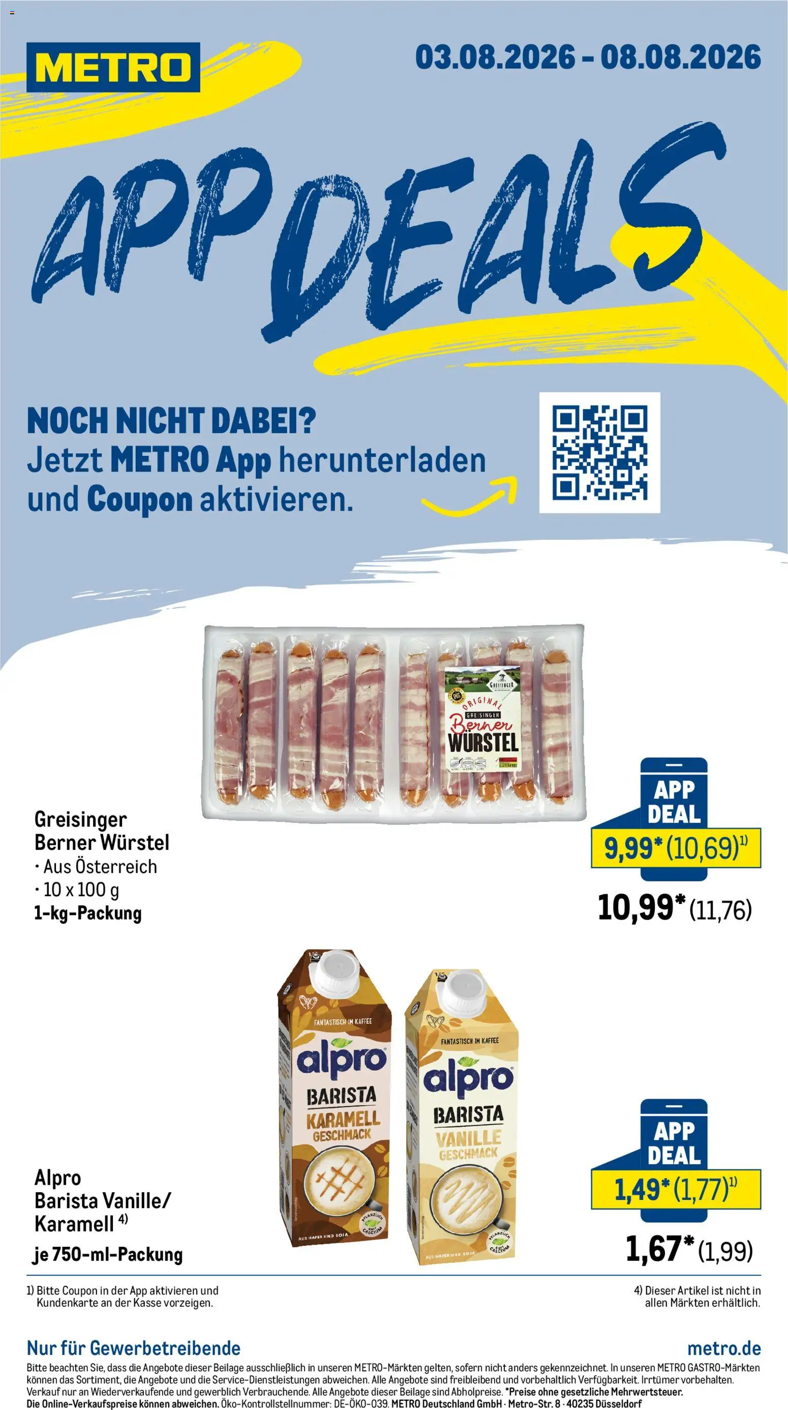 Metro App Deals – gültig ab 03.08.2026 | Seite: 1 | Produkte: Kaffee, Alpro