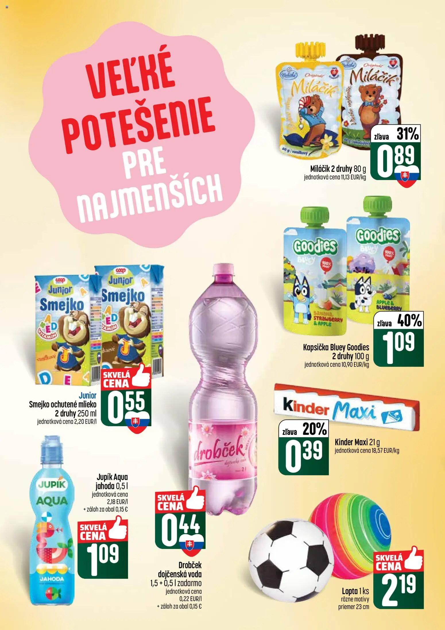 Nové COOP Jednota akcie – leták je platný od 21.05.2026 | Strana: 30 | Produkty: Mlieko, Kinder, Apple, Lopta