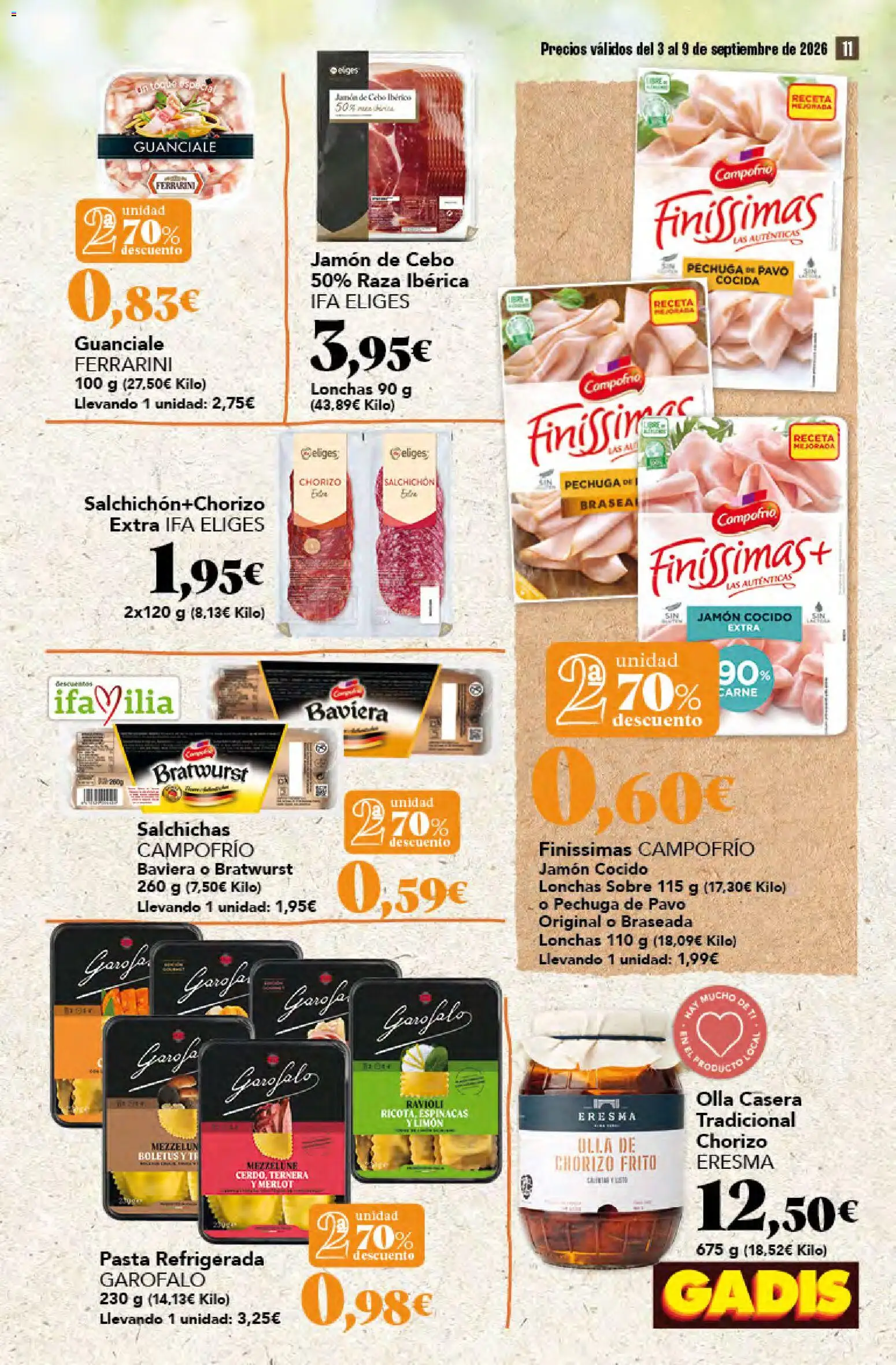 Gadis folleto │ válido desde el 03/09/2026 | Página: 11 | Productos: Jamón cocido, Limón, Espinacas, Salchichas