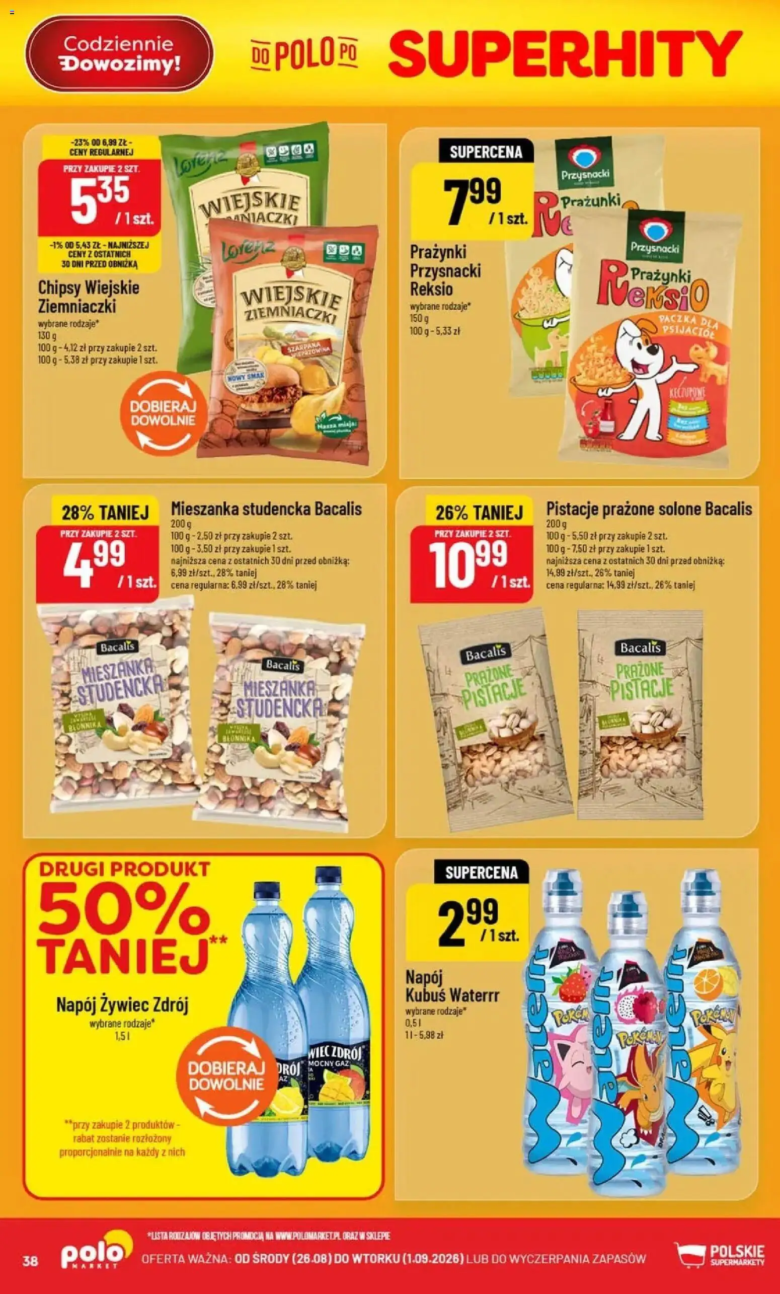 Nowa POLOmarket gazetka od jutra 26.08.2026 | Strona: 38 | Produkty: Chipsy, Kubuś, Pistacje, Ziemniaczki