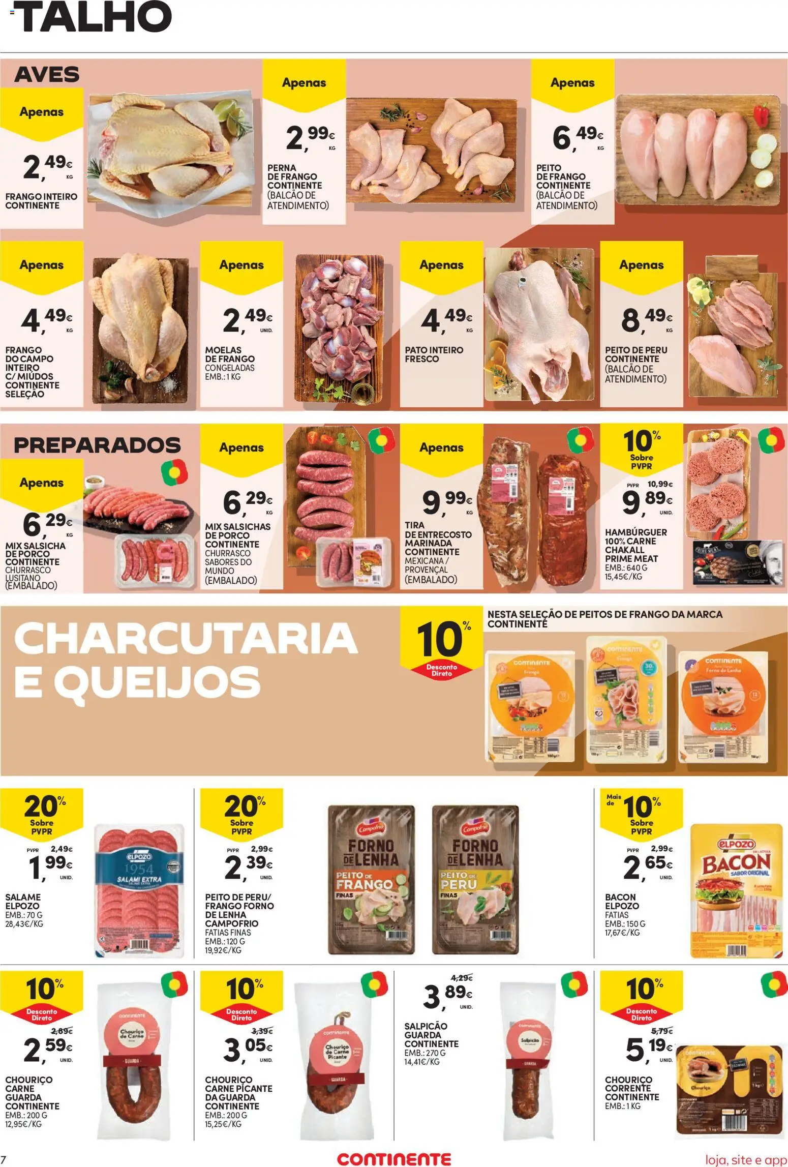 Continente Semanal Continente Bom Dia │ válido de 26.05.2026 | Página: 7 | Produtos: Peito de peru, Frango, Salsicha, Salame
