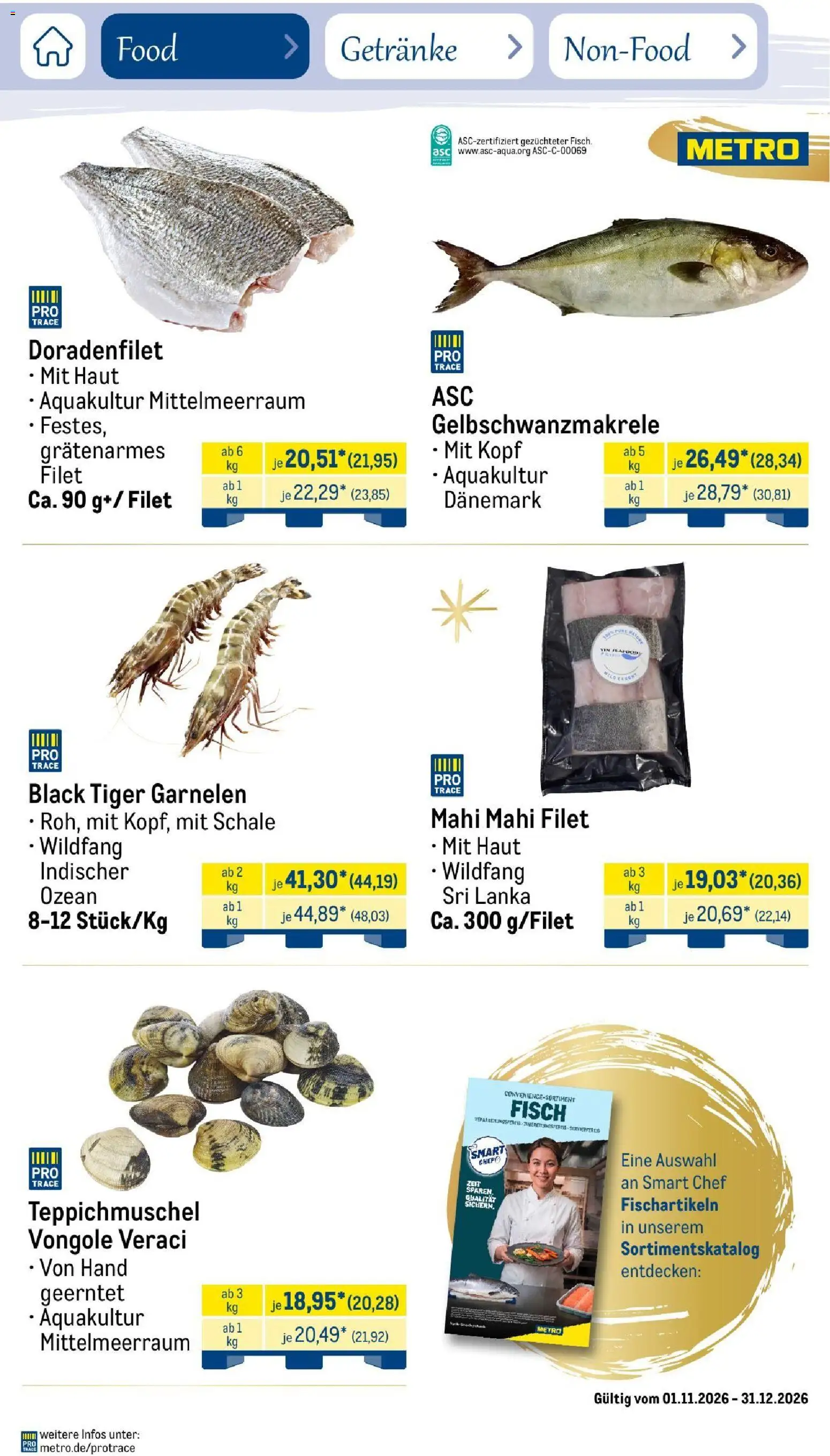 Metro Saisonkatalog Festtage voller Genuss – gültig ab 01.11.2026 | Seite: 31 | Produkte: Garnelen, Fisch, Tiger garnelen