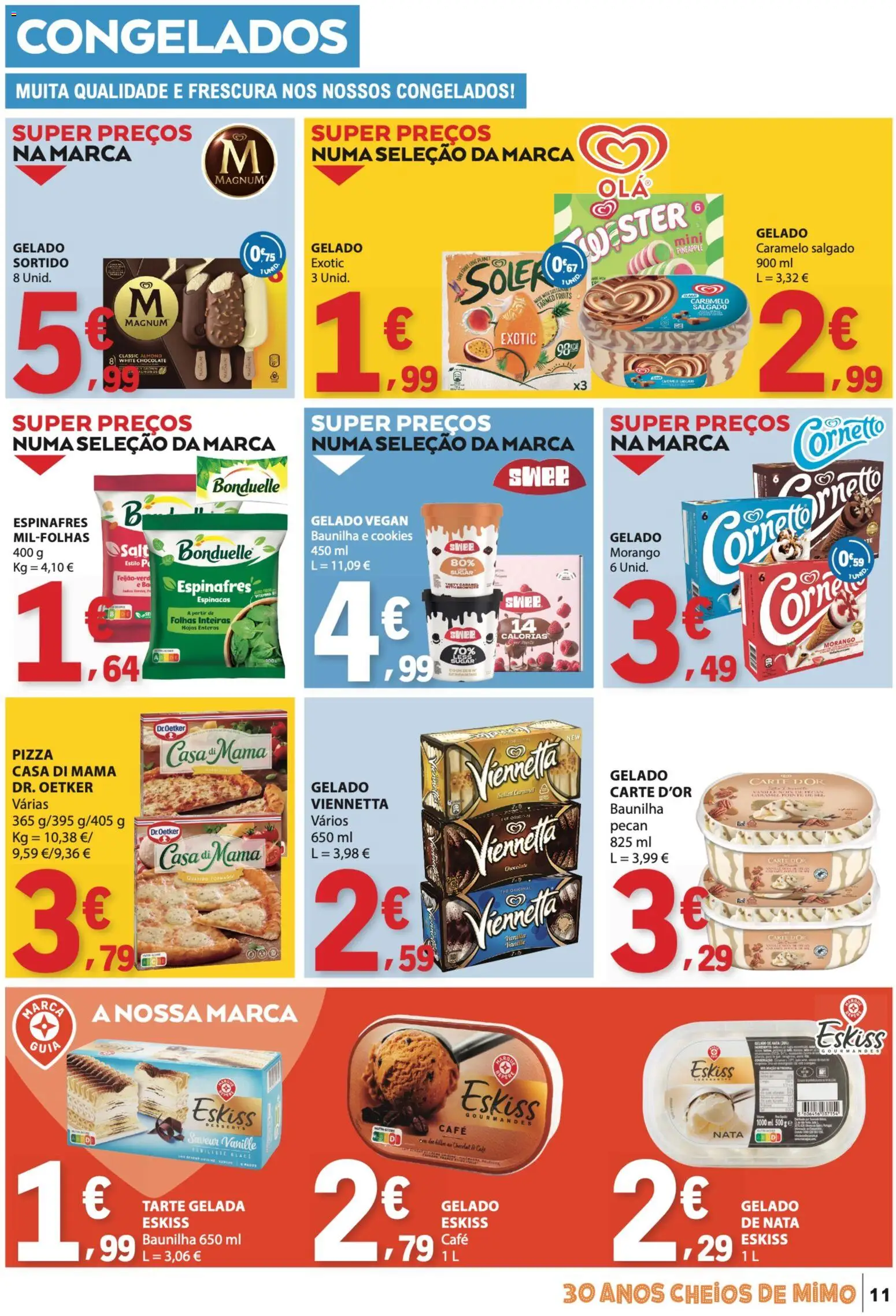 E.Leclerc folheto │ válido de 16/07/2026 | Página: 11 | Produtos: Espinafres, Gelado, Café, Tarte