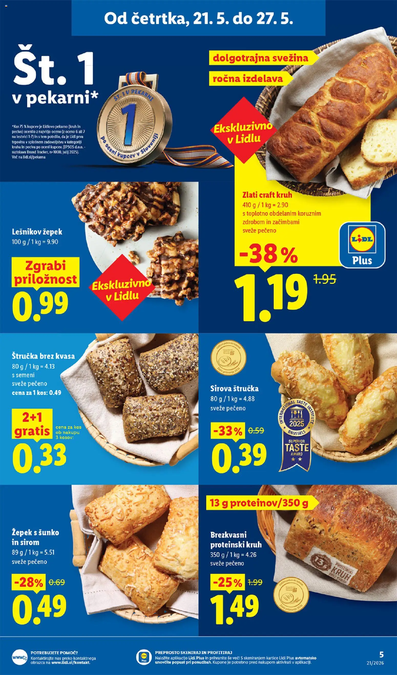 Novi Lidl katalog ponudbe – veljaven od 21.05.2026 | Stran: 5 | Izdelki: Štručka, Kos, Kruh